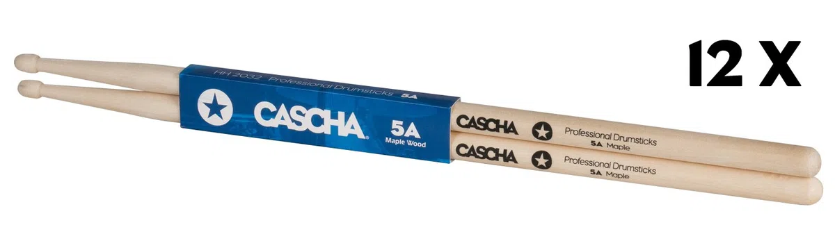 CASCHA Professional Schlagzeugsticks 5A robuste Ahorn Sticks I Trommelstöcke Holz I Profi Schlagzeug Zubehör I Drumsticks Maple I Schlagzeugstöcke I Trommelsticks Holzkopf Modell 12 Paar (24 St.)