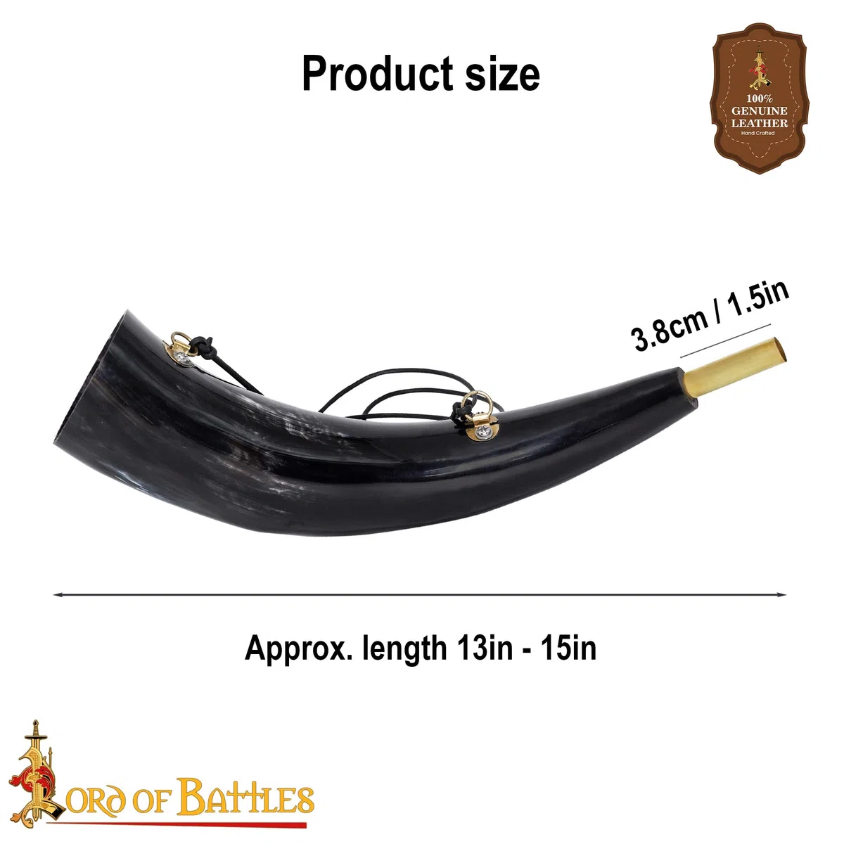 Lord of Battles Wikinger Bigul Horn mit schwarzer Lederschnur aus OX Authentic