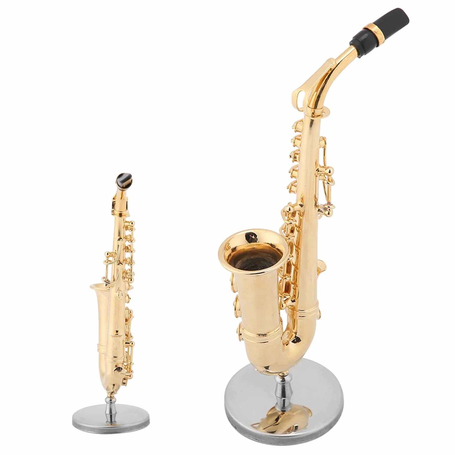 Miniatur-Altsaxophon, Saxophon-Modell mit Ständer und Gehäuse, Vergoldetes Instrumentenmodell, Mini-Altsaxophon-Tenorsaxophon-Heimdekoration