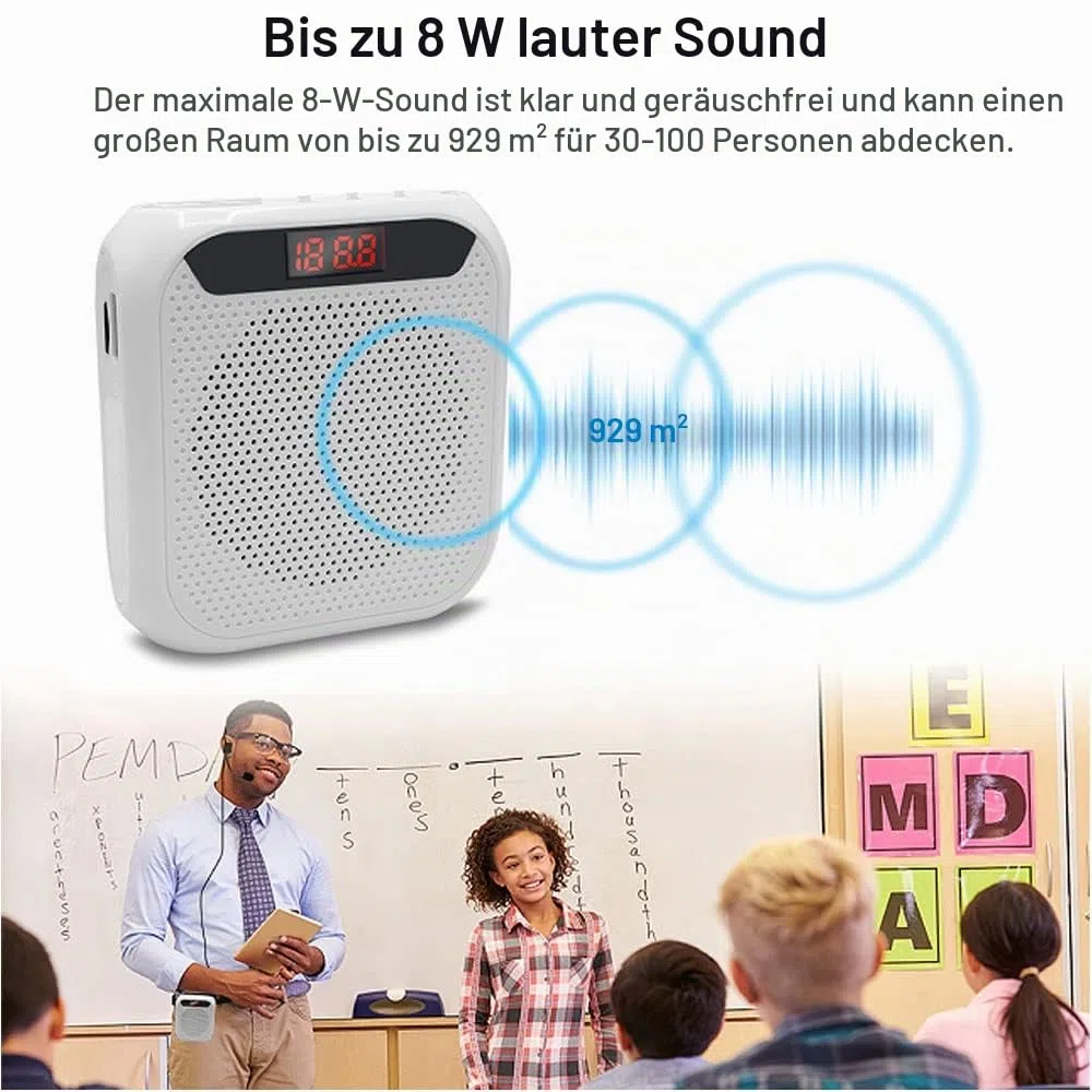 Tragbarer Sprachverstärker für Lehrer, 2200mAh Wiederaufladbarer Mikrofonverstärker PA System Headset Mikrofon mit Lautsprecher für Lehrer, Treffen, Reiseleiter, Yoga, Klassenzimmer (Schwarz)