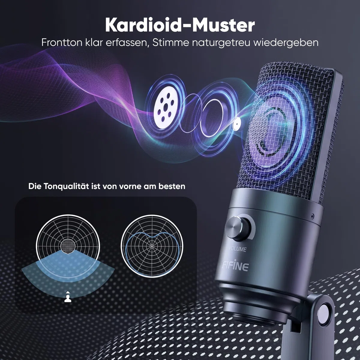 FIFINE USB Mikrofon PC Streaming, Podcast Microphone mit Ständer für MAC PS4 PS5, Kondensator Microfon für Studio Gaming - Schwarz
