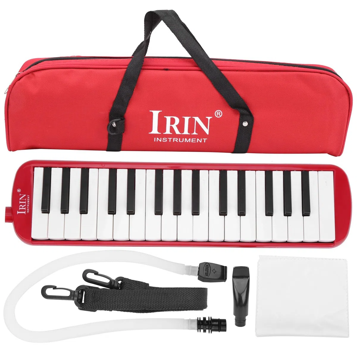 IRIN Melodica 32 Tasten Windinstrument, ideal für Anfänger, inkl. Praxis-Tasche, rot
