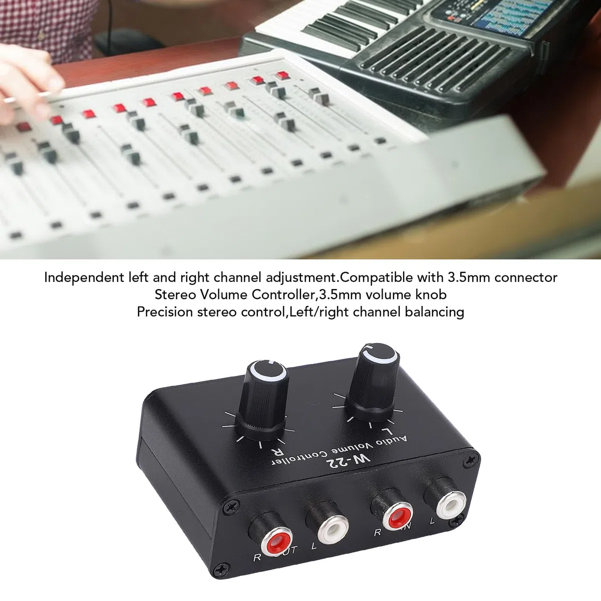 3,5 mm Lautstärkeregler Box, passiver Stereo Abschwächer mit L/R Kanal Balance, Plug and Play Drehregler für Heimstudio, HiFi, Aluminium, Schwarz, 1 Stück