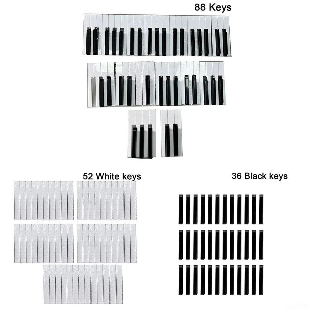 Weiß-schwarze Klaviertasten, Klaviertasten-Set, Ersatz-Tuning-Reparatur-Komplett-Set mit Vorderseite für universellen Klavier-Ersatz zum Selbermachen (52 weiße Tasten), 1178924852