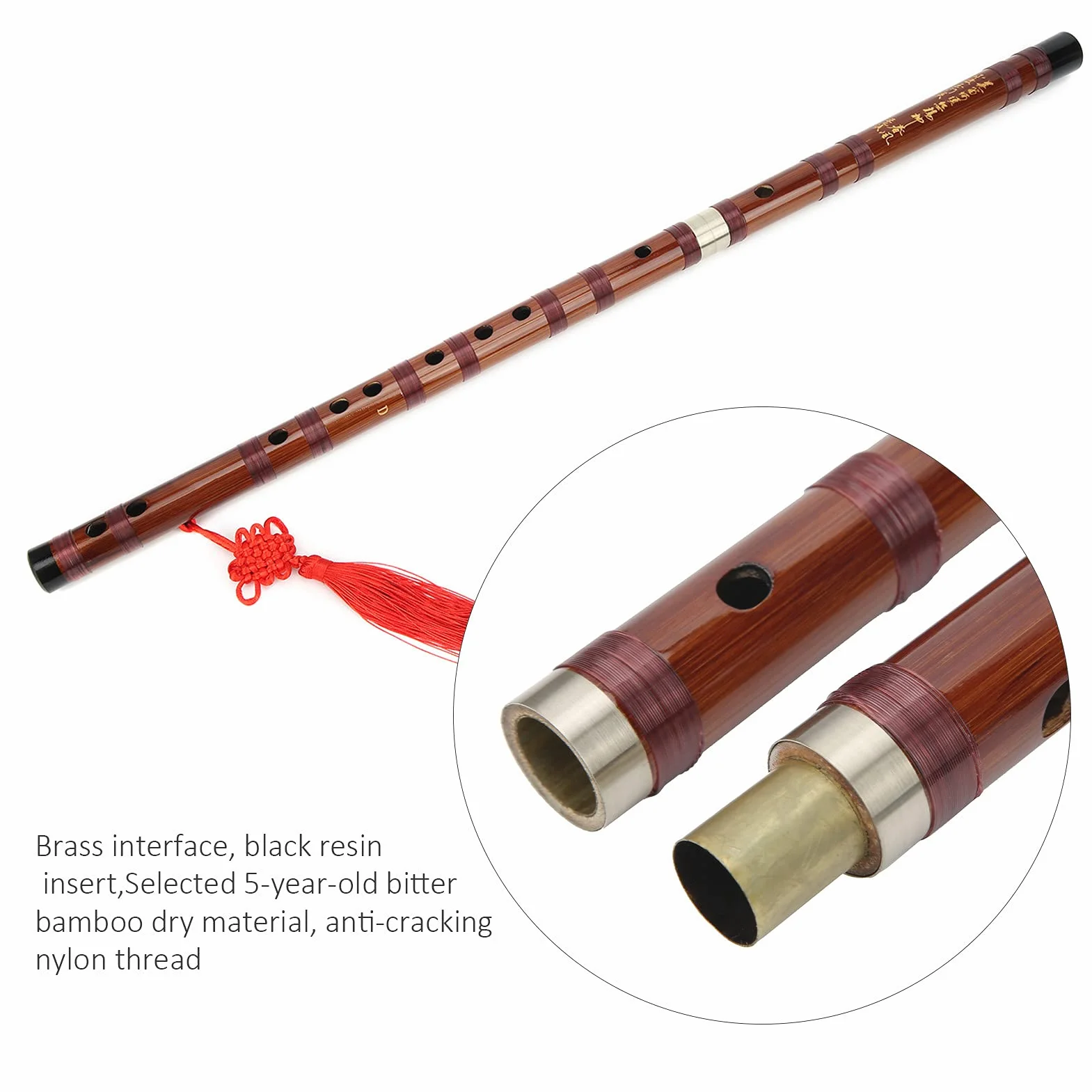Mxzzand Dry Bitter Dizi Traditionelles Flöten Set D Key Bambusflöte ZD 02