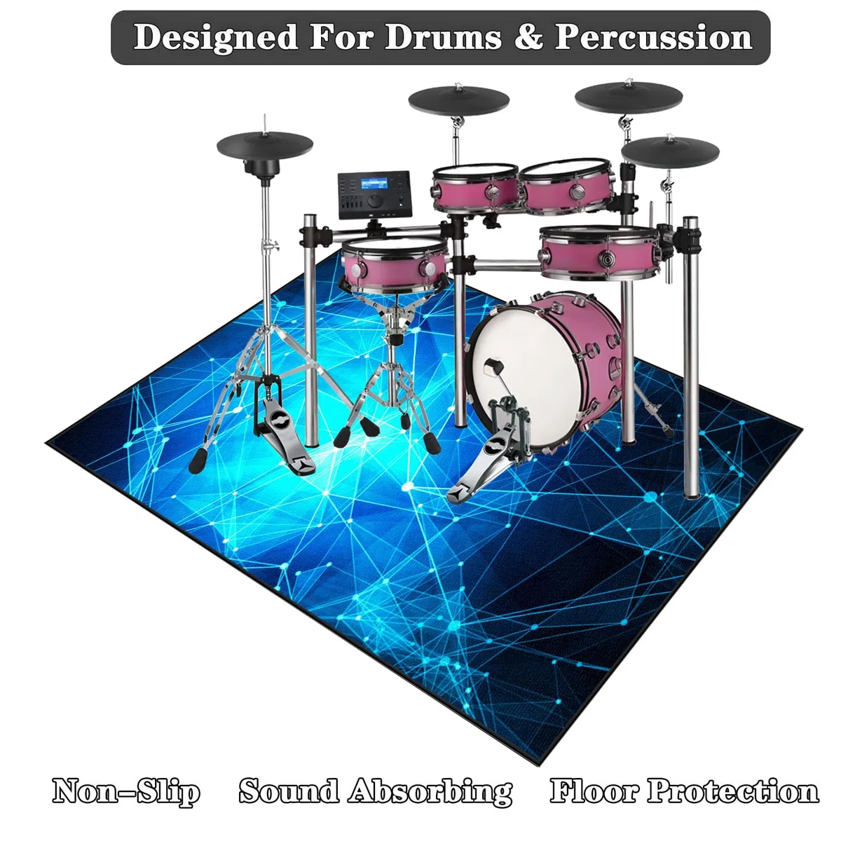 Professioneller Schlagzeugteppich, Schlagzeug Teppich, Schallschutzmatte, Drum Teppich, rutschfeste Trommel Teppiche, Quadratische Schallschutzdecke für E-Drum-Kits Bass Drum Snare 160 x 150 cm