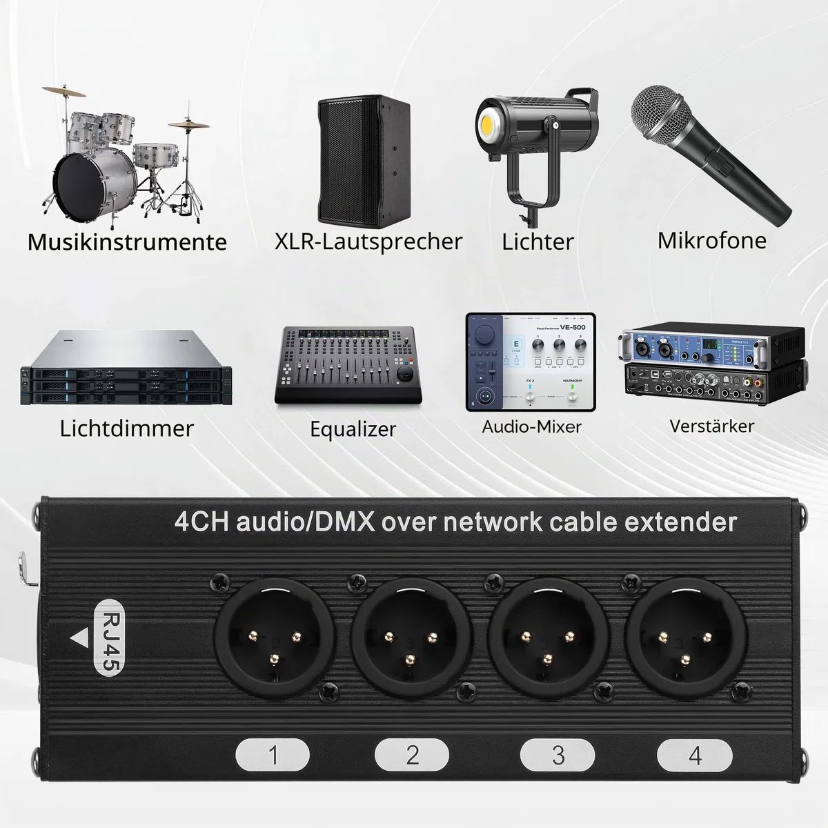 GINTOOYUN 2PCS 4-Kanal DMX XLR zu Ethernet Extender Male zu RJ45 Ethercon Kabel Multi Extender für Bühnenbeleuchtung und Home Recording Studio kompatibel
