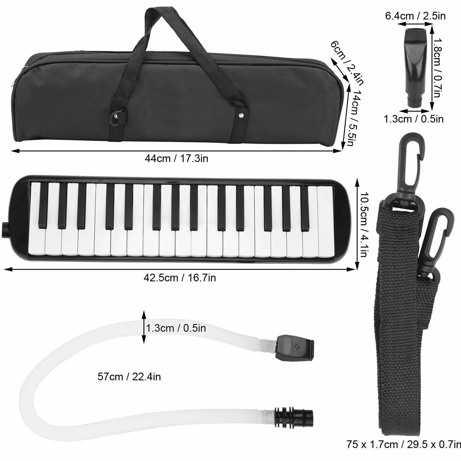 32 Tasten Melodica ABS IRIN Melodica Geeignet für Anfänger Übungstasche Blasmusikinstrument Tastatur Mundharmonika Schwarz (Schwarz)