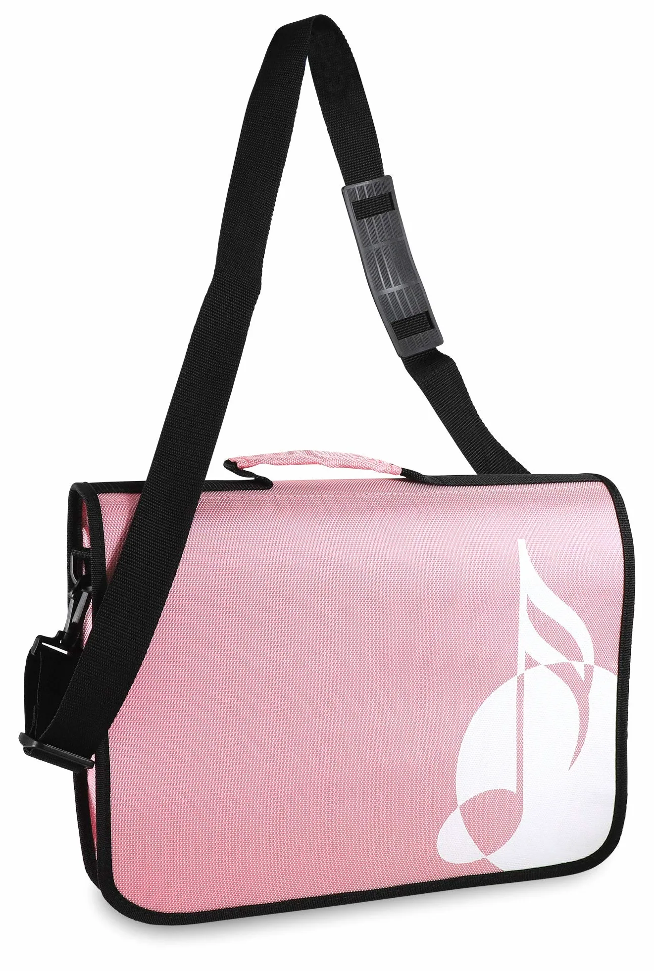 Classic Cantabile Notentasche - Tasche für Musikunterricht und Musikalische Früherziehung - Für Noten im DIN- und US-Format - Schultergurt - Innenfächer für Utensilien - Musik-Design - rosa