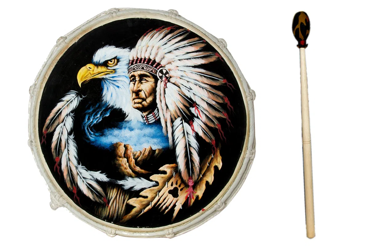40cm Grosse Schamanentrommel Adler mit Indianer Rahmentrommel Bodhran Drum