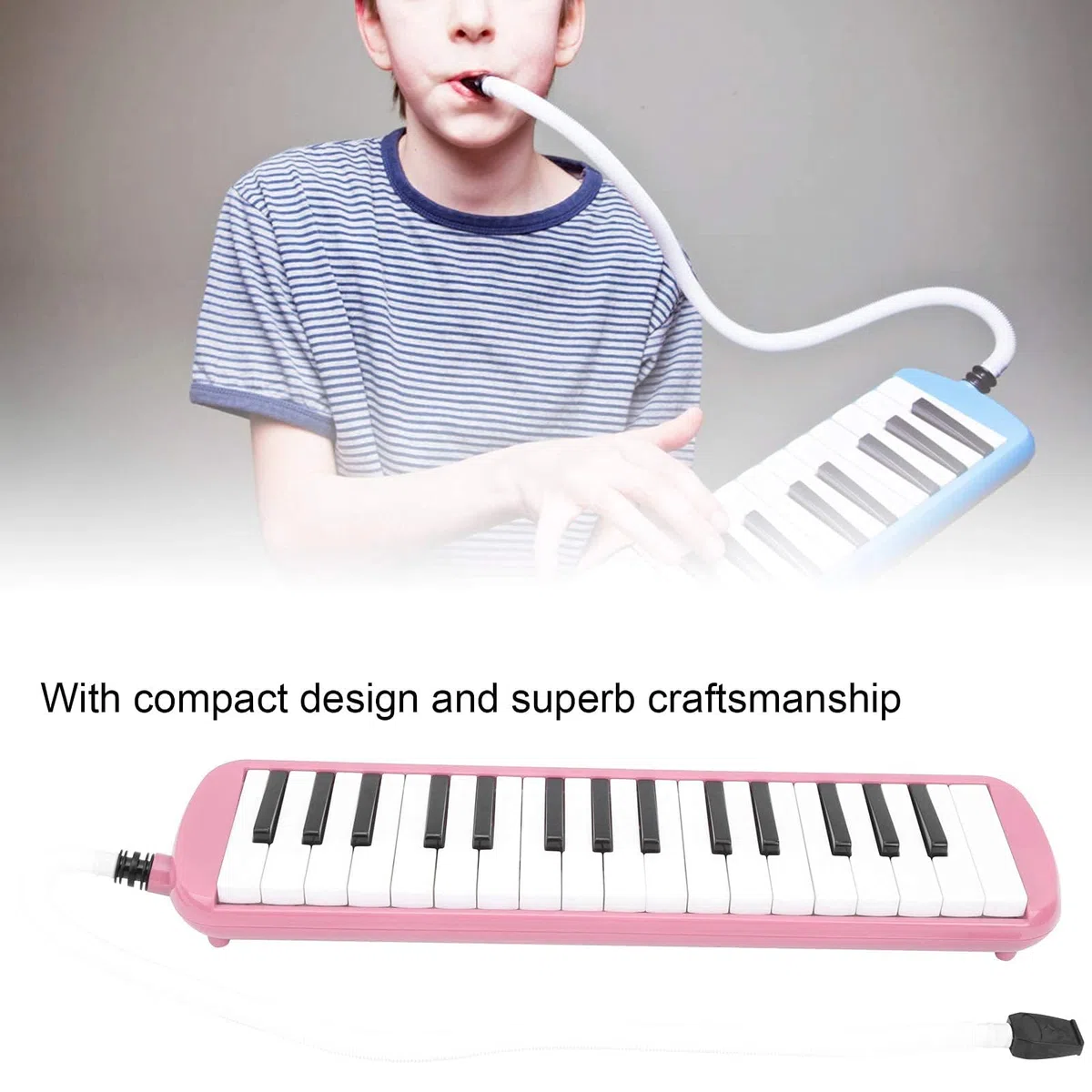 32 Tasten Melodica, 42,5x10,5cm/16,7x4,1 Zoll Professioneller ABS Mund Melodica Air Piano Mundharmonika Melodica Keyboard Orgel Melodica Instrument mit Tragetasche für Erwachsene Studenten Kinder