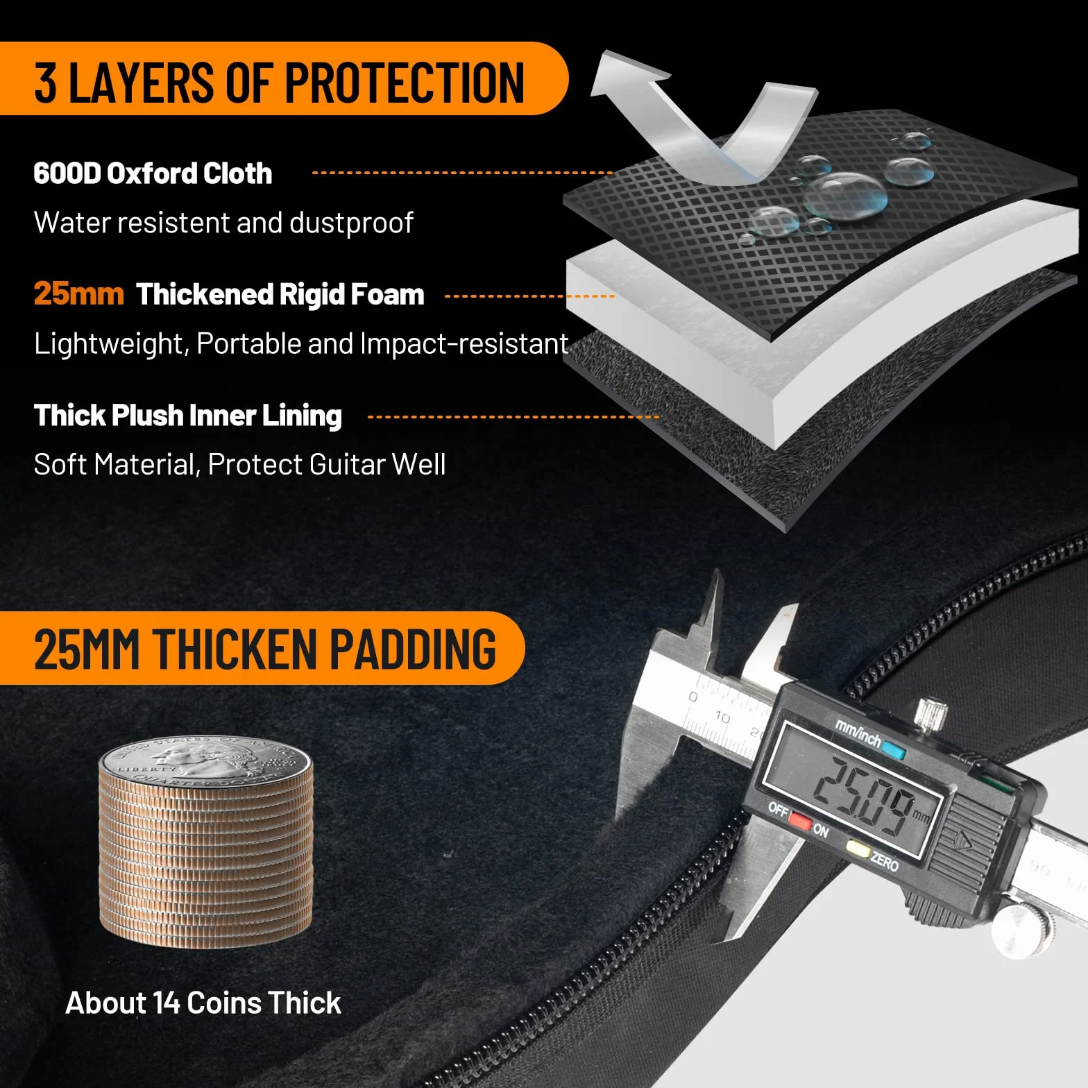 CAHAYA E-Gitarren-Koffer Hardshell 25 mm Dicke Polsterung Wasserdichtes PU-Design Einfache Reinigung, geeignet für 40 Zoll E-Gitarre CY0300