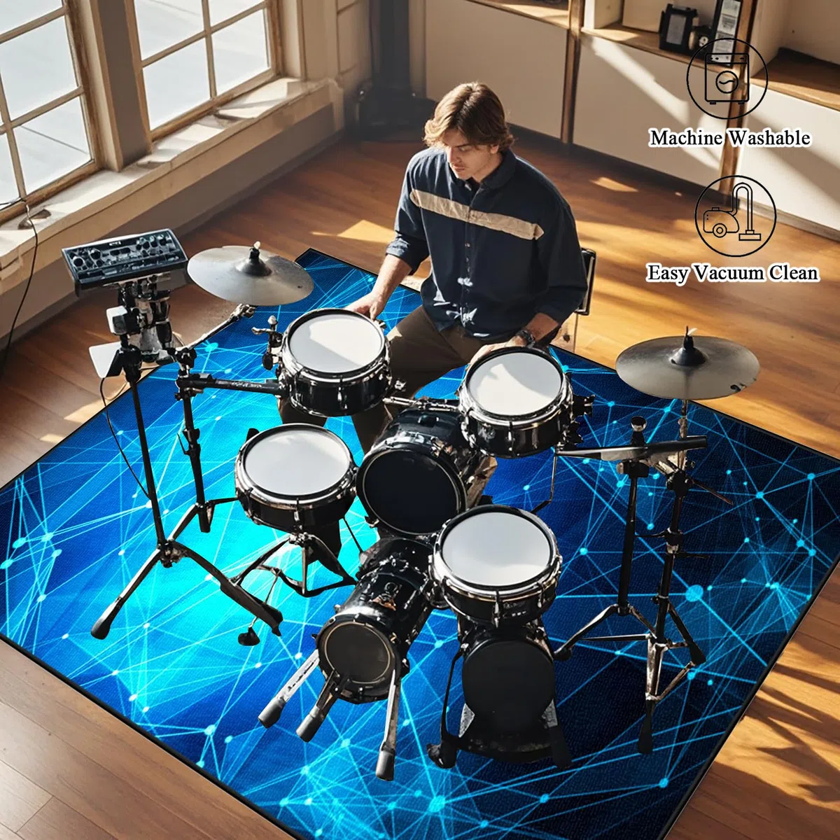 Professioneller Schlagzeugteppich, Schlagzeug Teppich, Schallschutzmatte, Drum Teppich, rutschfeste Trommel Teppiche, Quadratische Schallschutzdecke für E-Drum-Kits Bass Drum Snare 160 x 150 cm