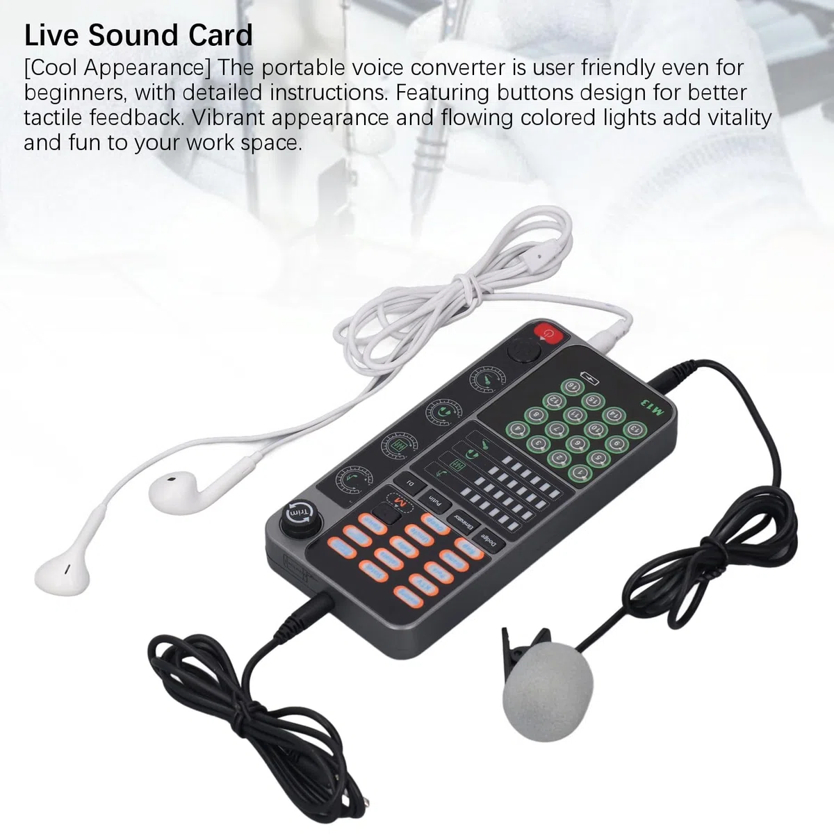 Tragbare Handheld-Sprachverzerrer, Live-Soundkarte mit Sound, Multifunktionale Effektmaschine, Sprachverzerrer mit Bluetooth für Telefon, PC, Laptops, YouTube, TikTok, NS,