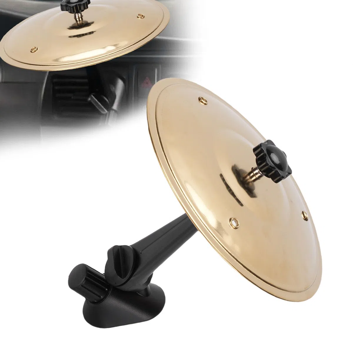 Goshyda Car Cymbal, Car Air Vent Crash -Beckentrommel, Becken für das Auto -Armaturenbrett mit Einstellbarem Arm für Alle Arten von Fahrzeugen (GOLD)