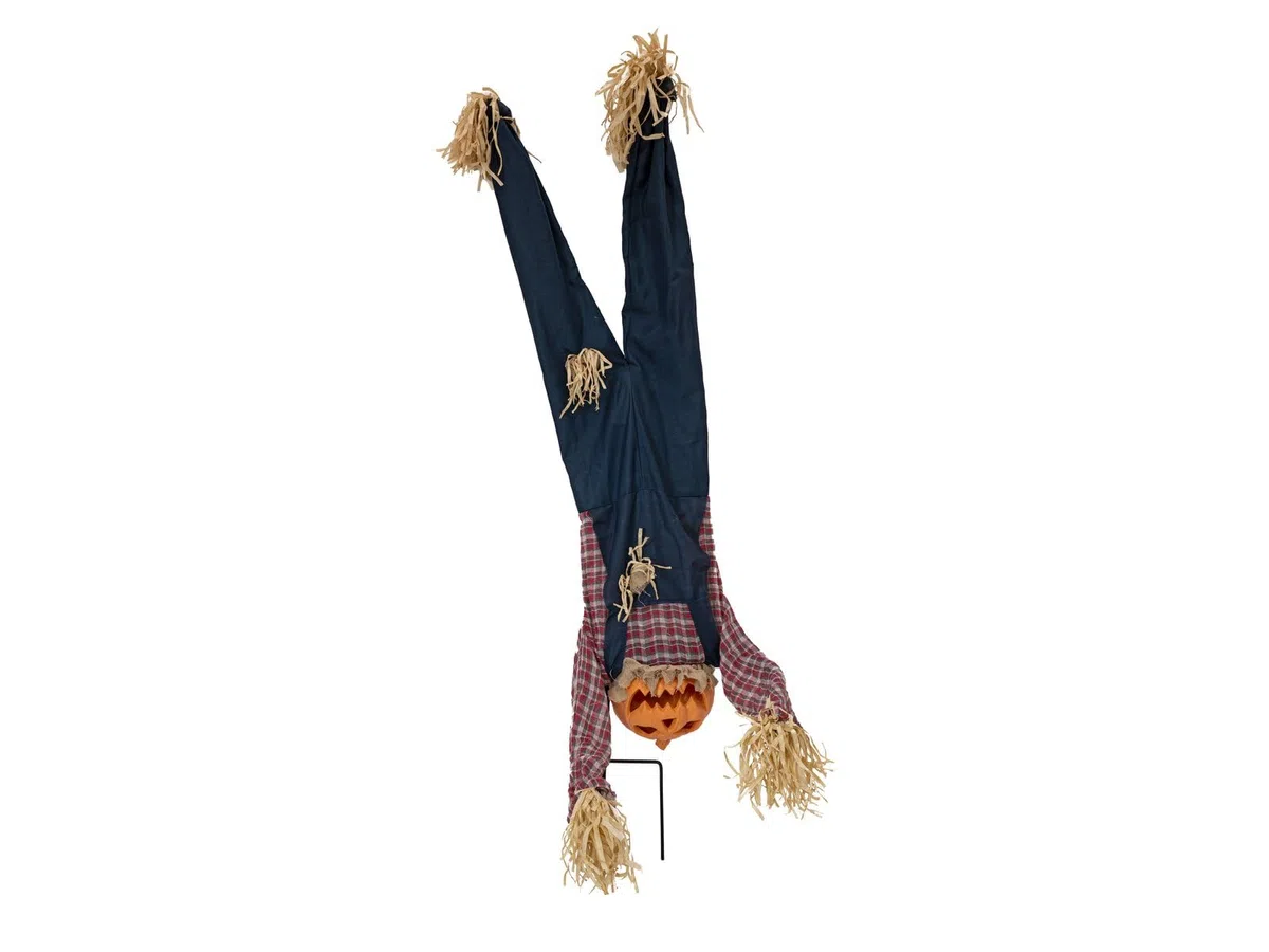 EUROPALMS Halloween Bodenstecker Figur Kürbismann kopfüber, animiert, 153cm | Animierte Figur mit Sound- und Bewegungseffekt