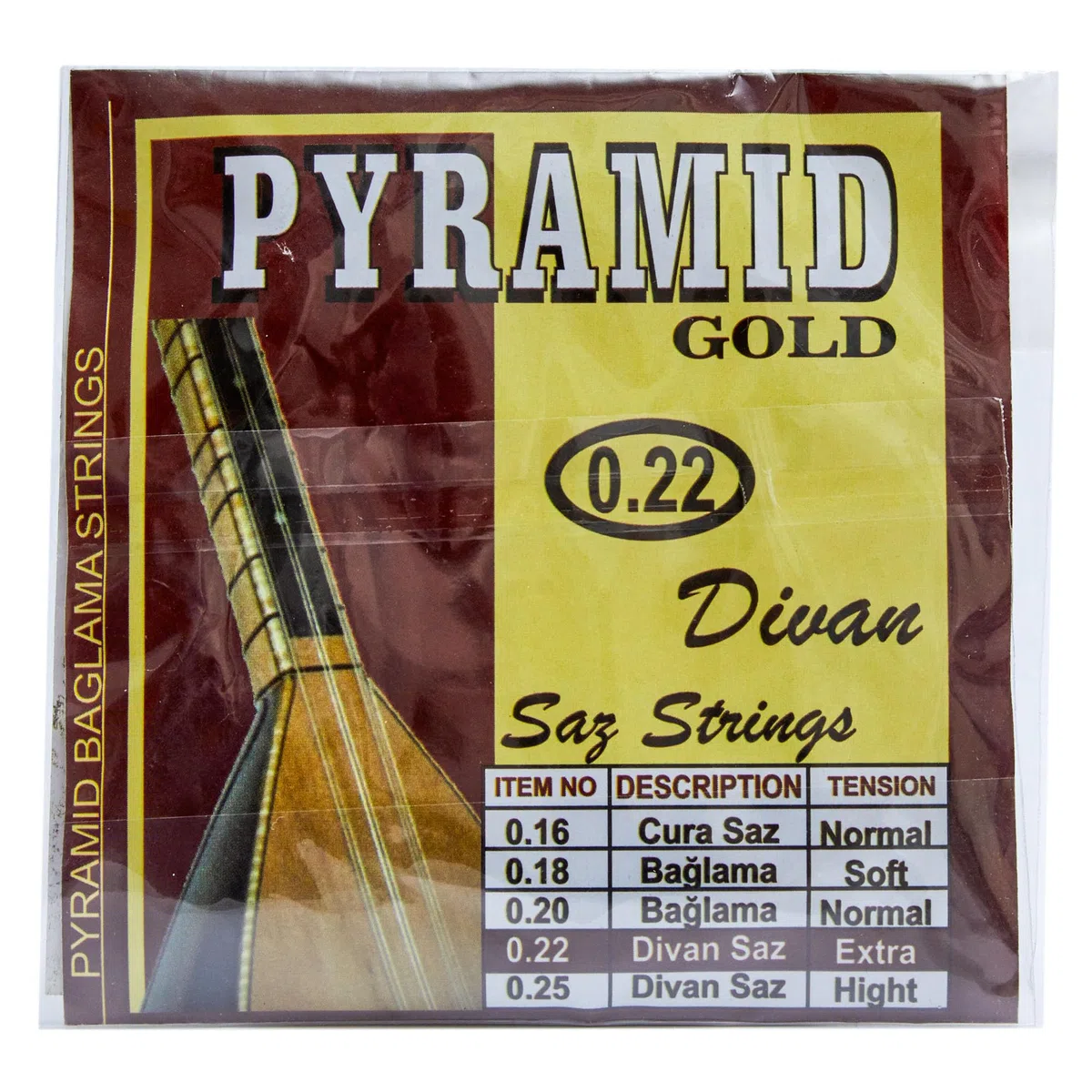 Pyramid Divan Saz Saiten 0,22, mittlere Spannung, 8 Stahlsaiten, satter Ton, Tanbur