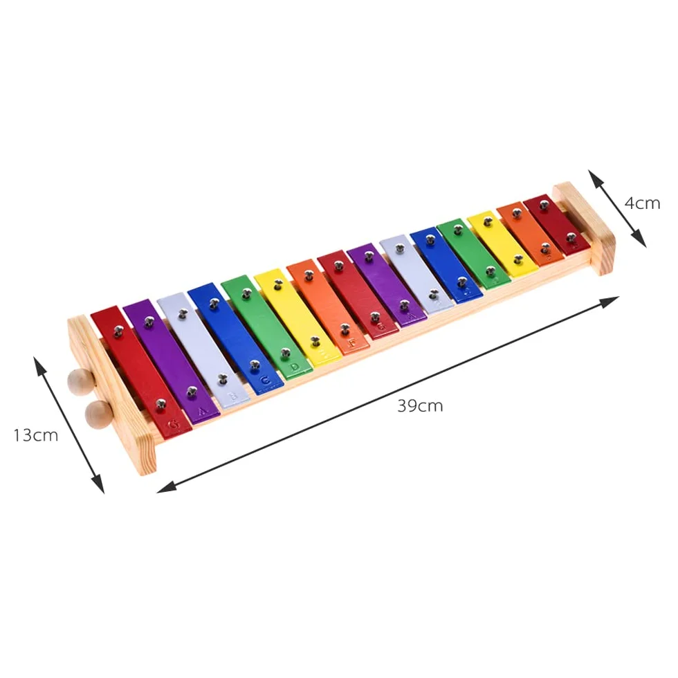 Buntes Xylophon 15 Töne Regenbogentaste Xylophon mit 2 Schlägeln Windspiel Holz und Aluminium Percussion Instrument Ideal als Geschenk für pädagogische Instrumente