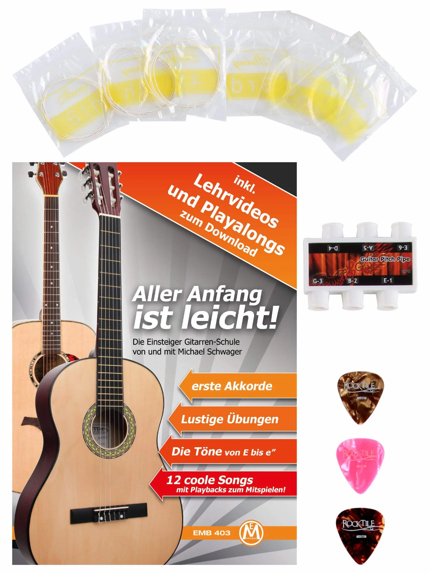 Classic Cantabile AS-861 Konzertgitarre 4/4 Starter-SET (akustische Klassikgitarre, geeignet für Kinder ab 14 Jahren, Tasche, Saiten, Noten, Plektren, Stimmpfeife) natur
