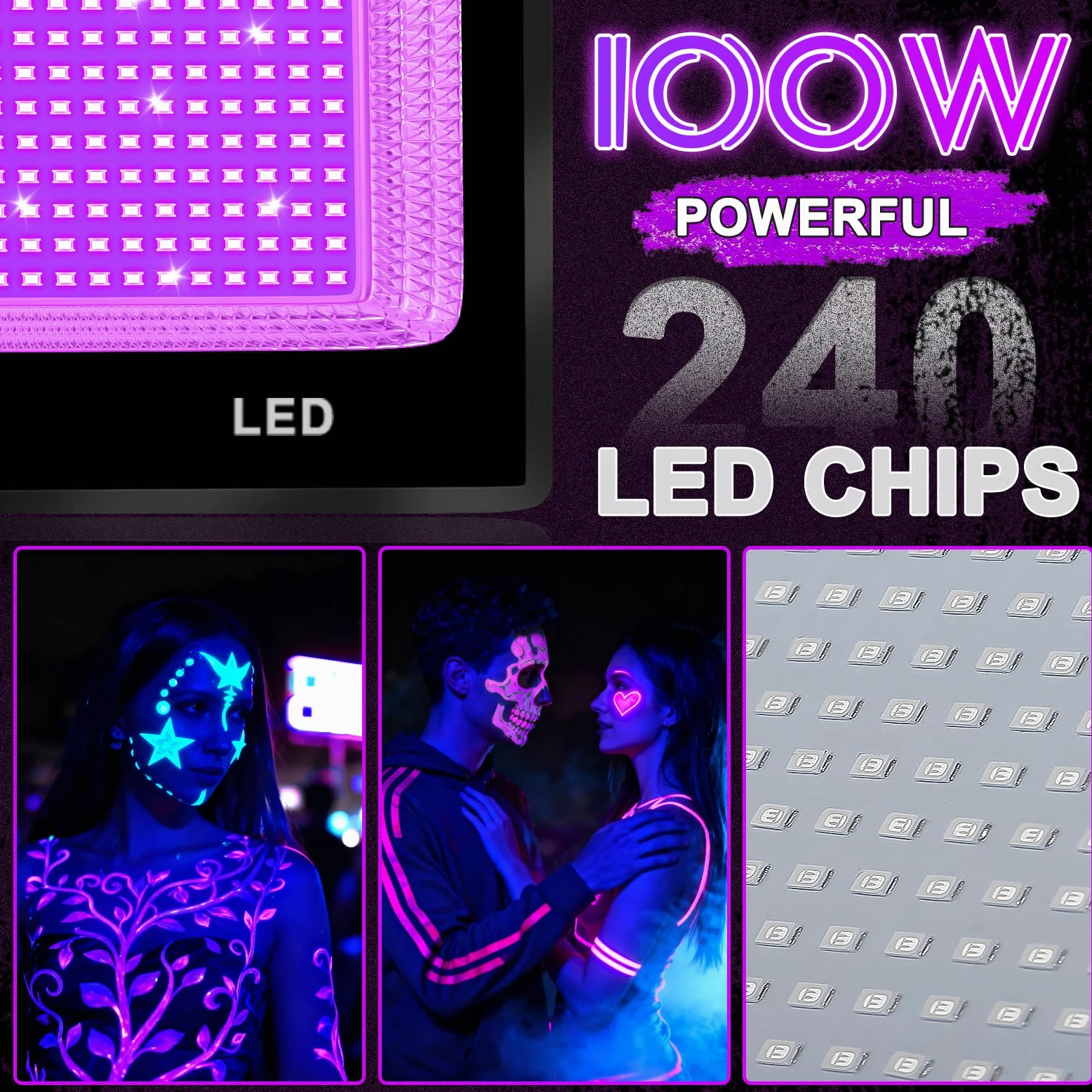 Eleganted 100W Schwarzlicht Strahler, Schwarzlichtlampe, LED UV Flutlicht, 395-400nm IP67 Wasserdicht UV Partylicht für Bar, Partyzubehör, Schwarzlicht Deko, Bühnenbeleuchtung