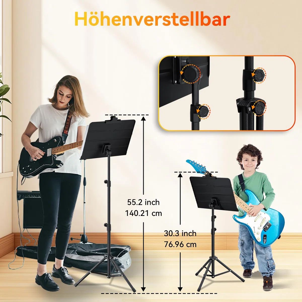 K Kasonic Faltbarer Notenständer, 2-in-1 Zusammenklappbarer Notenständer mit Notenblattmappe, Tragbarer Notenständer-Set für Aufführungen, Notenständer-Tripod für Musikalische Bedürfnisse, Schwarz
