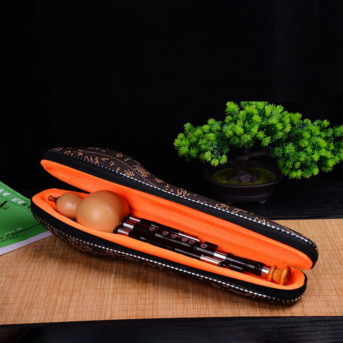 Hulusi-Flöte Ebenholz-Loch-Intarsien-Kürbisflöte, Leistungsstarkes Ethnisches Musikinstrument, Kürbisflöte Mit Aufbewahrungskoffer (Color : F key)