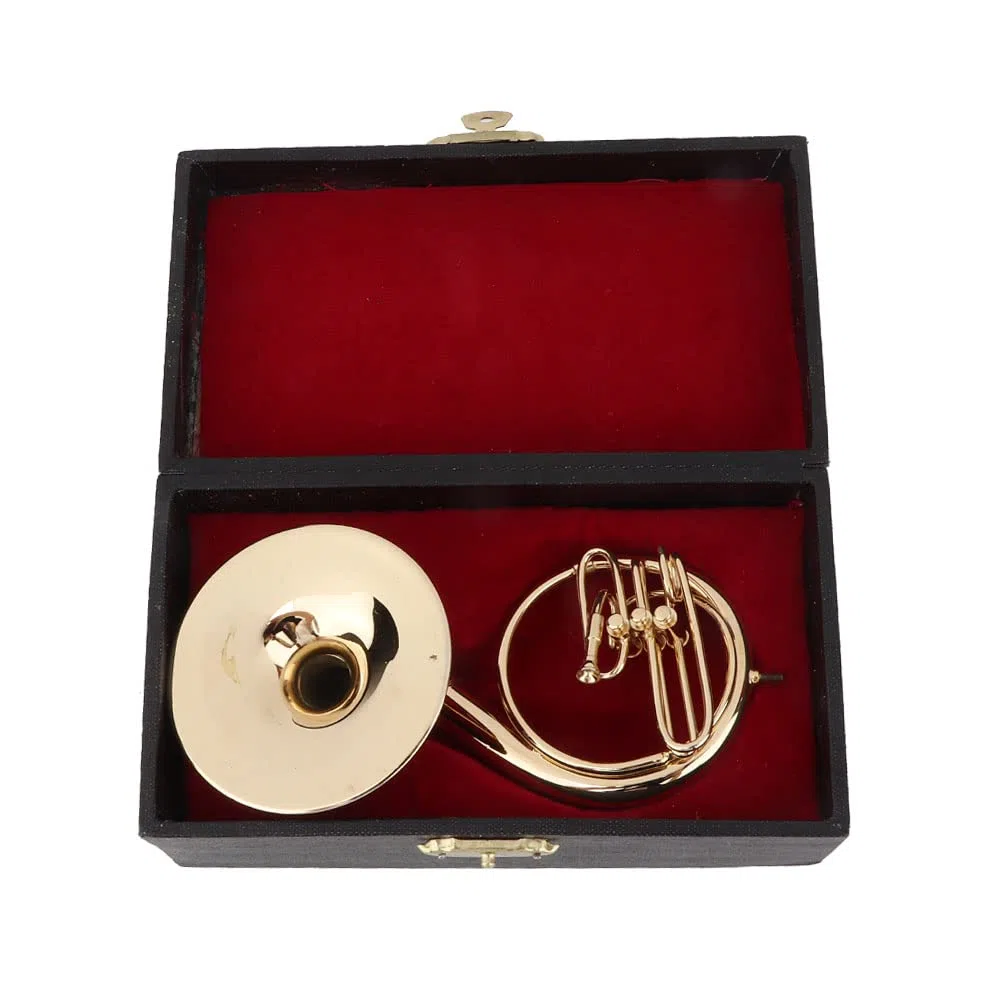 Cyrank Sousaphon-Modell-Ornament, Metall-Musikinstrument-Modell Sousaphon-Display-Ornament mit Ständer und Gehäuse Miniatur-Musikreplik-Dekoration