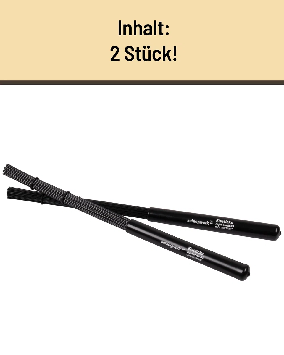 Schlagwerk BRC03 Cajon Brush #3 - Elasticks - 2 Stück - Percussion Brushes mit elastischem, biegsamem Griff, Länge 34, ausbalenciert. Made in Germany