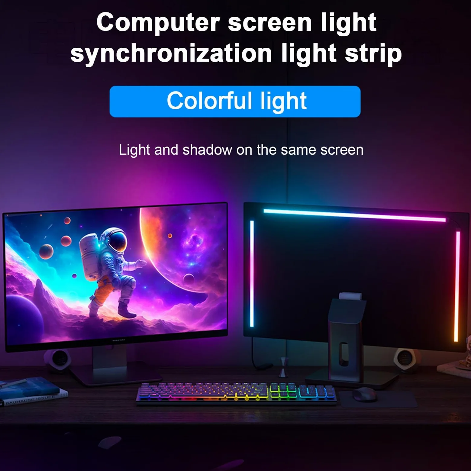 Tnfeeon RGB-LED-Lichtleiste, Flexible Silikon-Umgebungsbeleuchtung für Spielzimmer und Heimkino, Dynamischer Farbwechsel mit Controller, 5050RGB-Hintergrundbeleuchtung für TV und PC (24 Zoll) (24