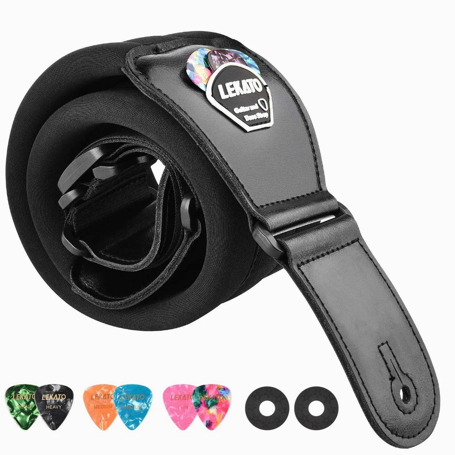 LEKATO Bassgurt für E-Gitarre und Bass, 7,6 cm breit, gepolsterter Gitarrengurt, verstellbare Länge von 114,3 cm bis 139,7 cm, Bass-Gitarrengurt