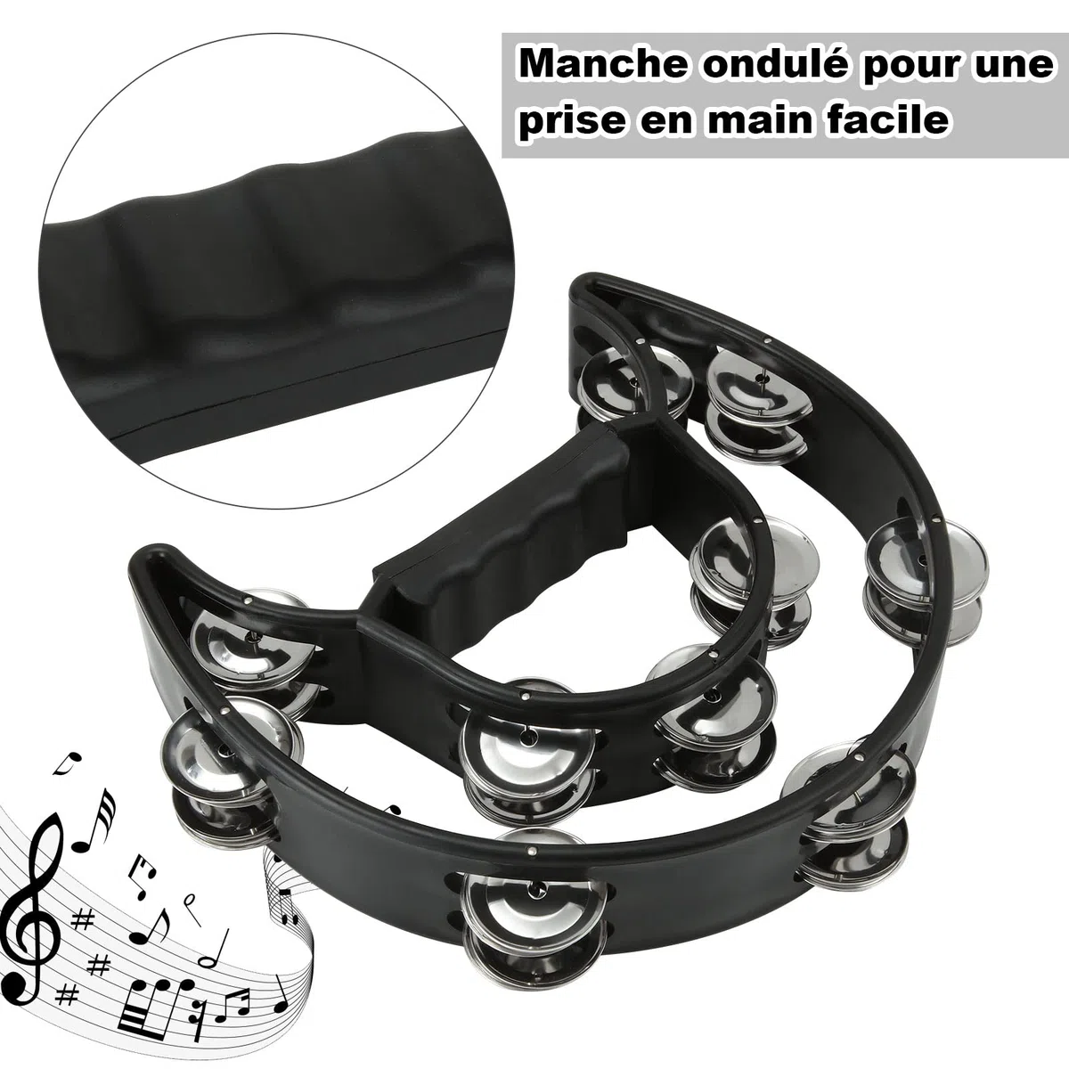 MIVIDE 4 Stück Tambourine Half Moon - Hand Tamburin - Mit 20 Glöckchen - Tamburin für Aldult Anfänger Student (Schwarz)