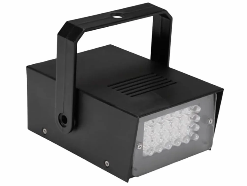 HQ-Power Leistungsstarker Mini-Stroboskop mit 24 weißen LEDs, kompakt und tragbar, ideal für Heimpartys, einstellbare Blitzfrequenz, funktioniert mit vier AA-Batterien (nicht enthalten)
