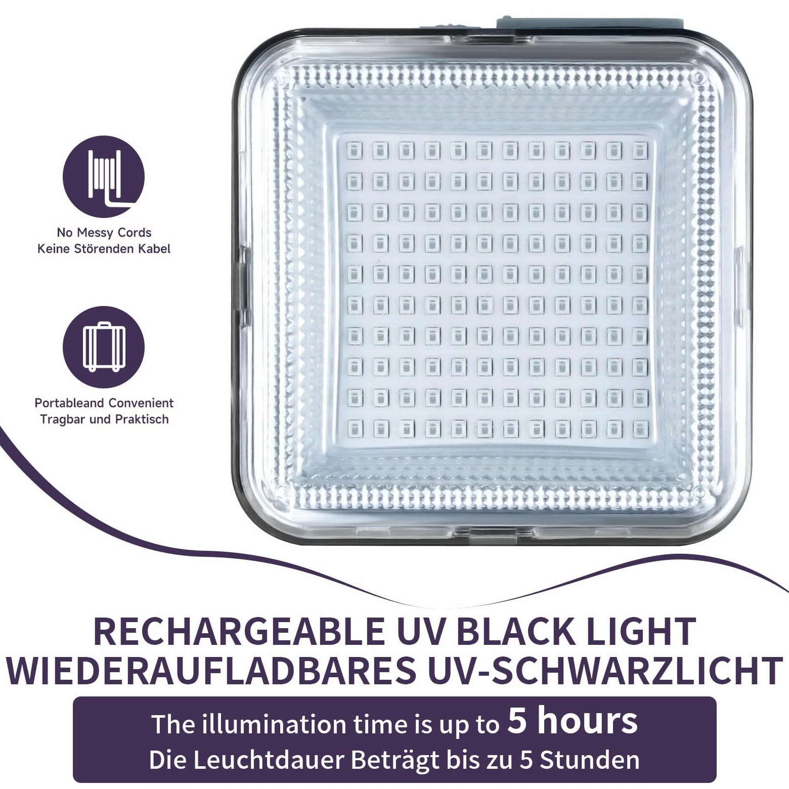 Schwarzlicht Strahler 60W, WINNIW 120 LED UV Schwarzlichtlampe, Wiederaufladbares Dimmbares UV-Licht für Schwarzlichtparty, Neonparty, Halloween, Bodypainting, Fluoreszenzeffekt, Disco