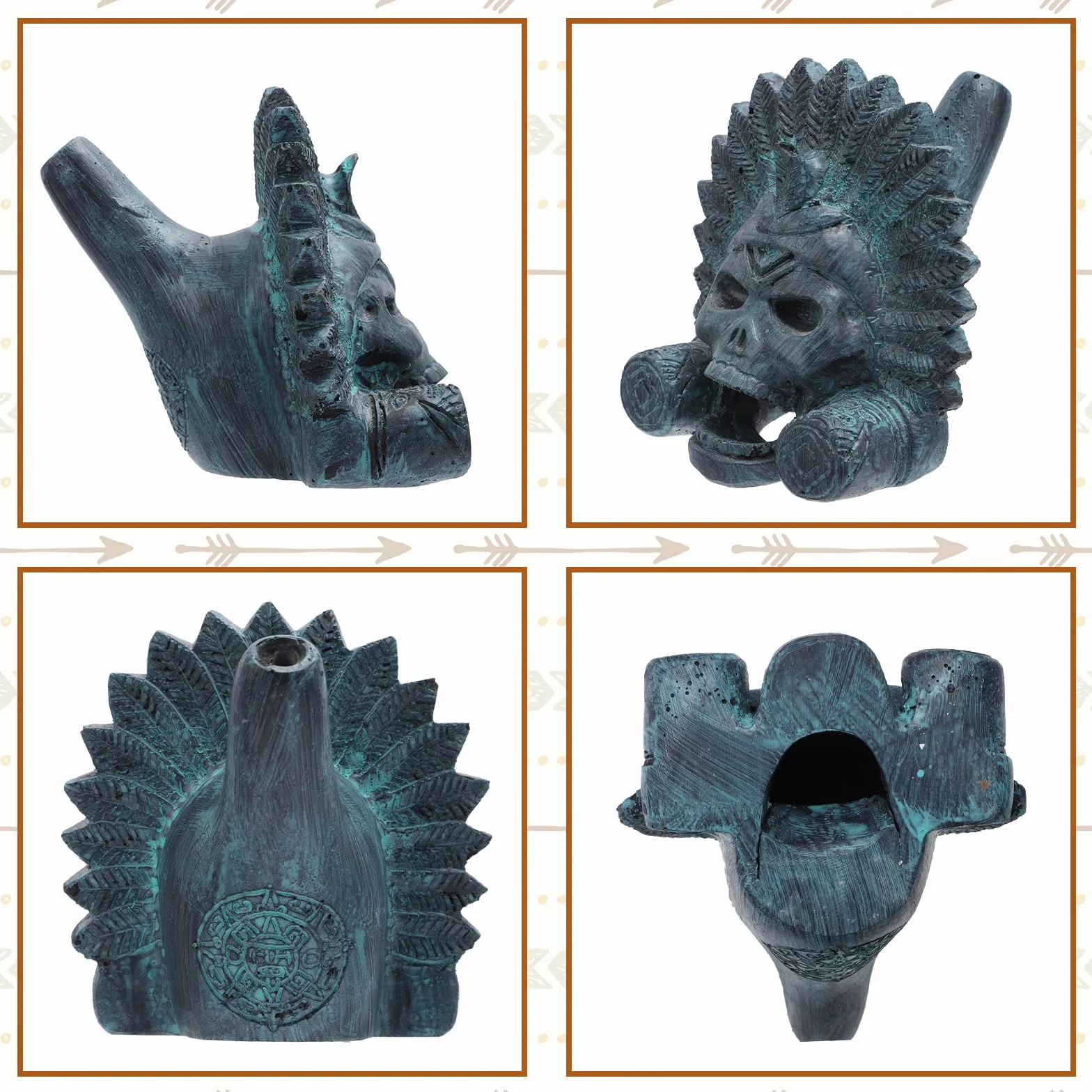 Schreiende Aztekische Todespfeife, 125 dB Bronzewaren-Design, Dämonenpfeife Authentische Menschlich Klingende Schreie Aztekische Kriegspfeife mit Kordelzugbeutel für Halloween Geschenk
