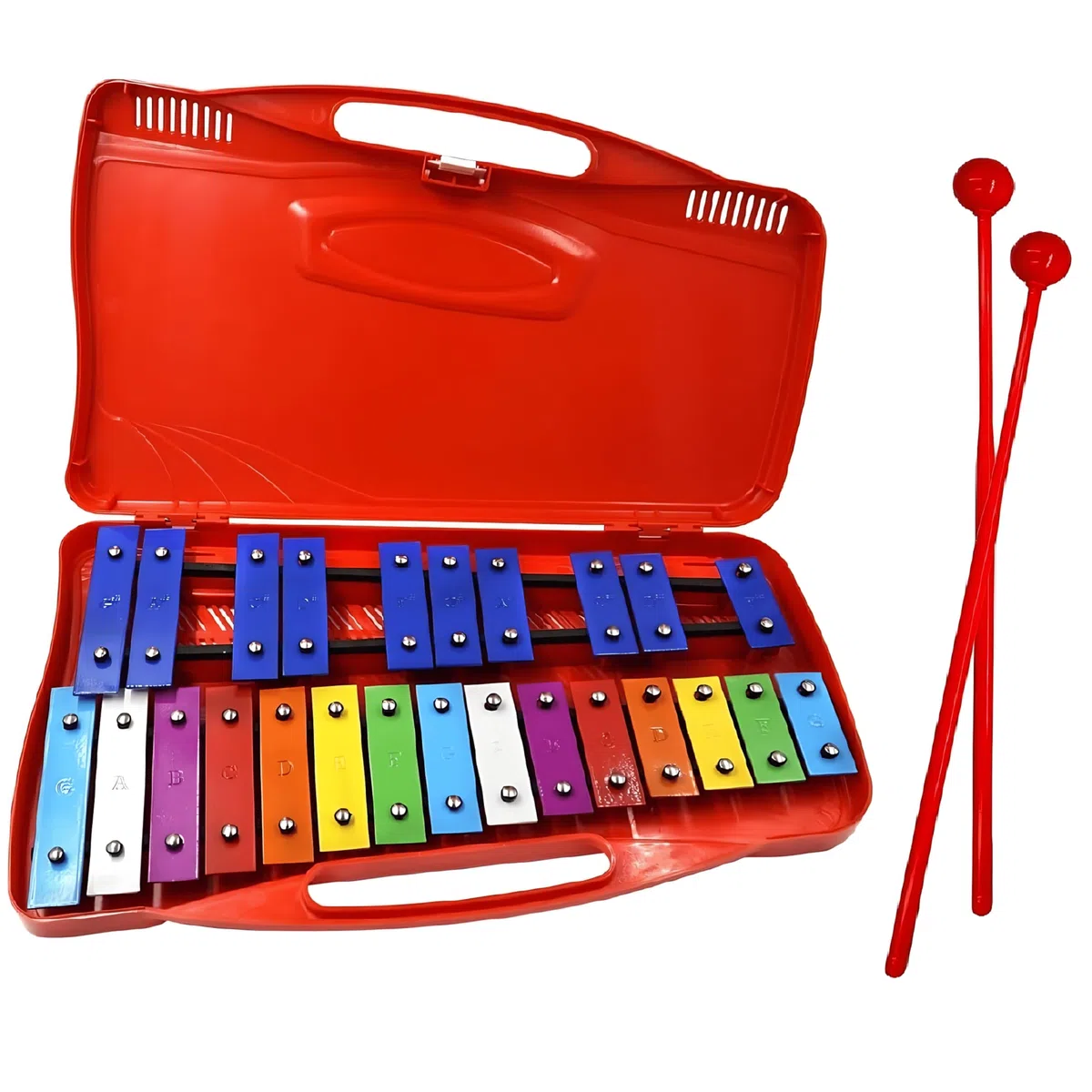Chromatisches Glockenspiel & zwei Schläger - Gelber Kasten - Ideale Einführung in die Harmonielehre der Musik - Metallofon Xylofo (Rot)
