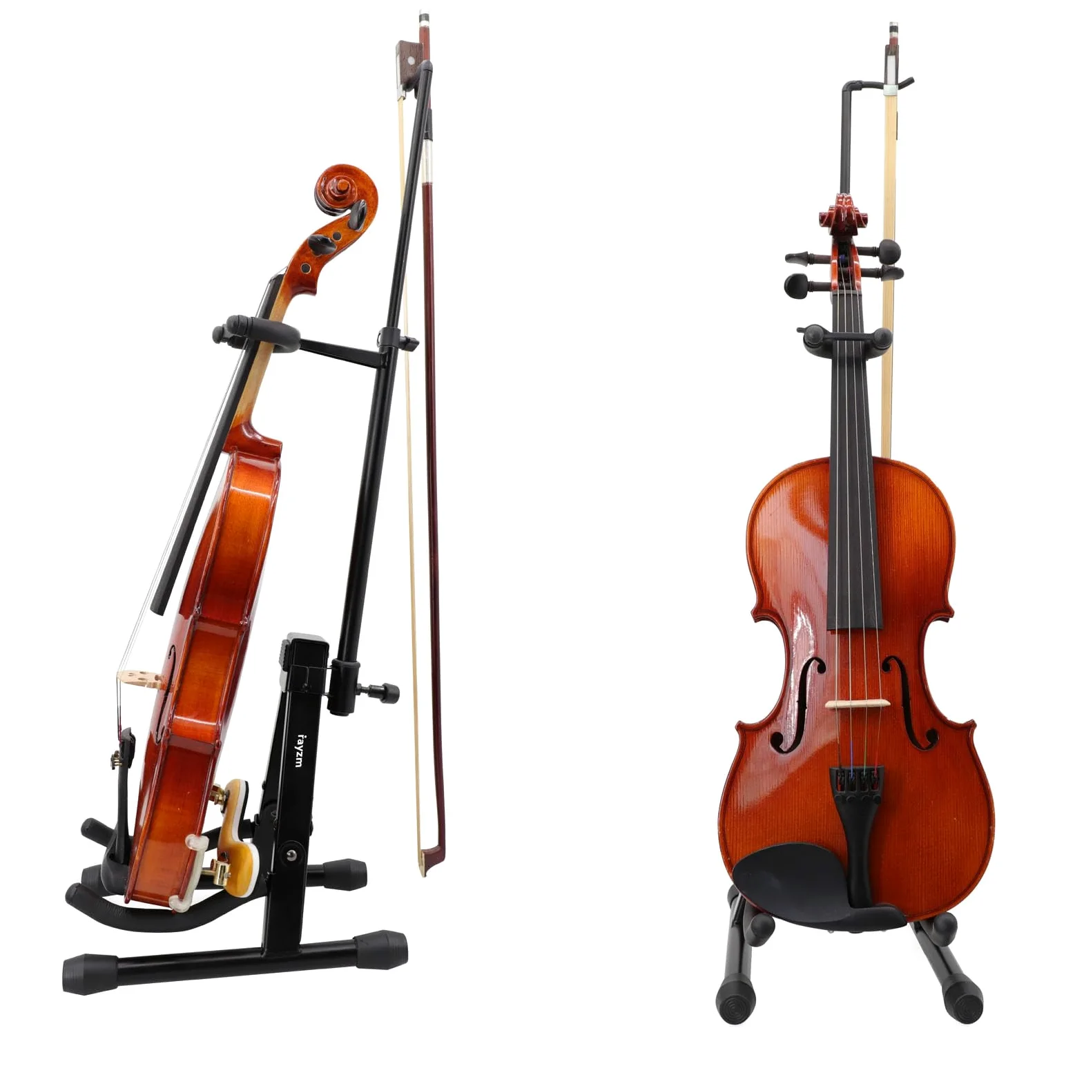 Rayzm Geigenständer mit Bogenbügel, Robuster Klappständer aus Metall für Violine/Mandoline/Ukulele, Einfache Installation