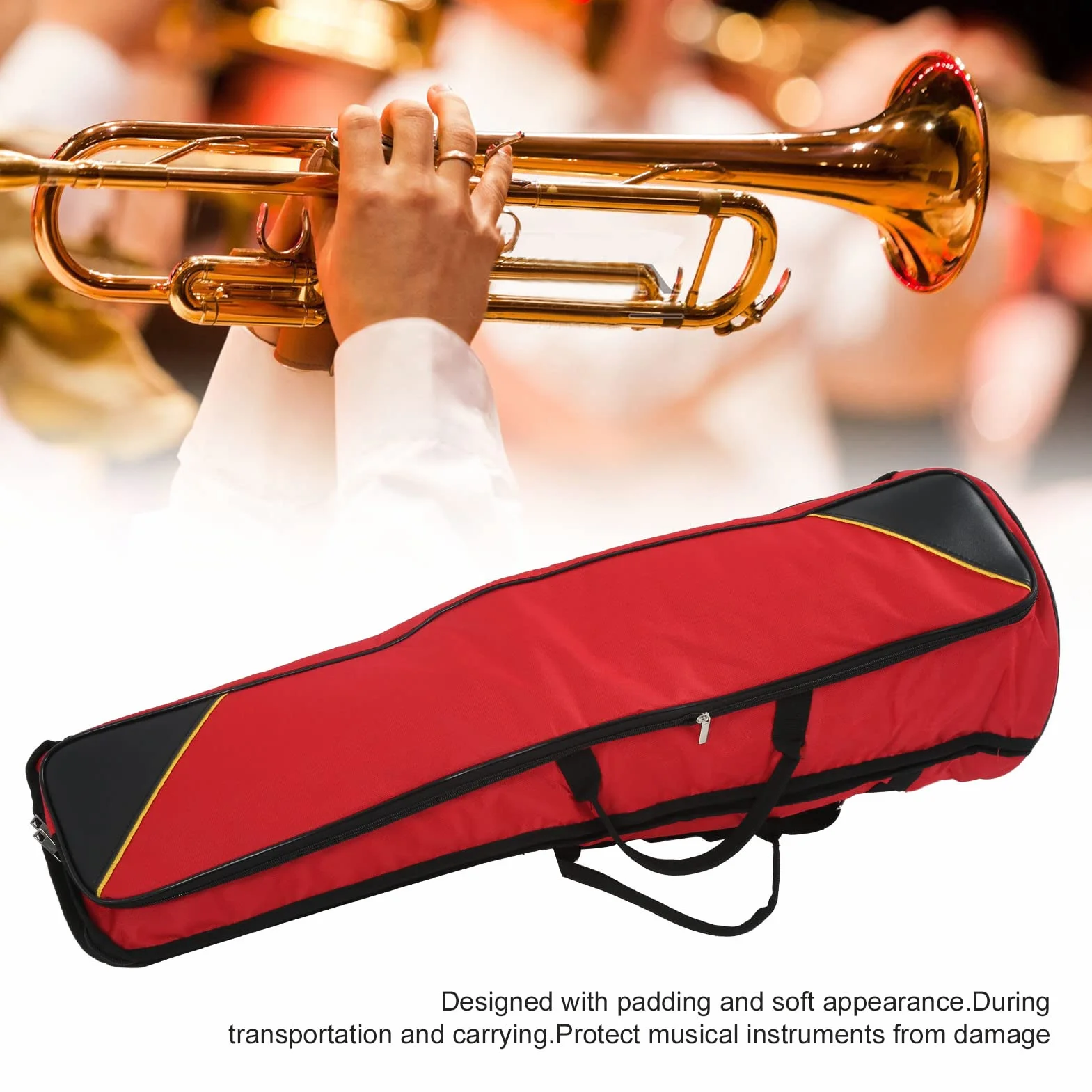 Oxford Stoff Tenorposaune Posaune Custodia Morbida Posaune in FA-Tasche, Posaune, Gigbag, Tragetasche, Rucksack, Musikinstrumenten Zubehör (Rot)