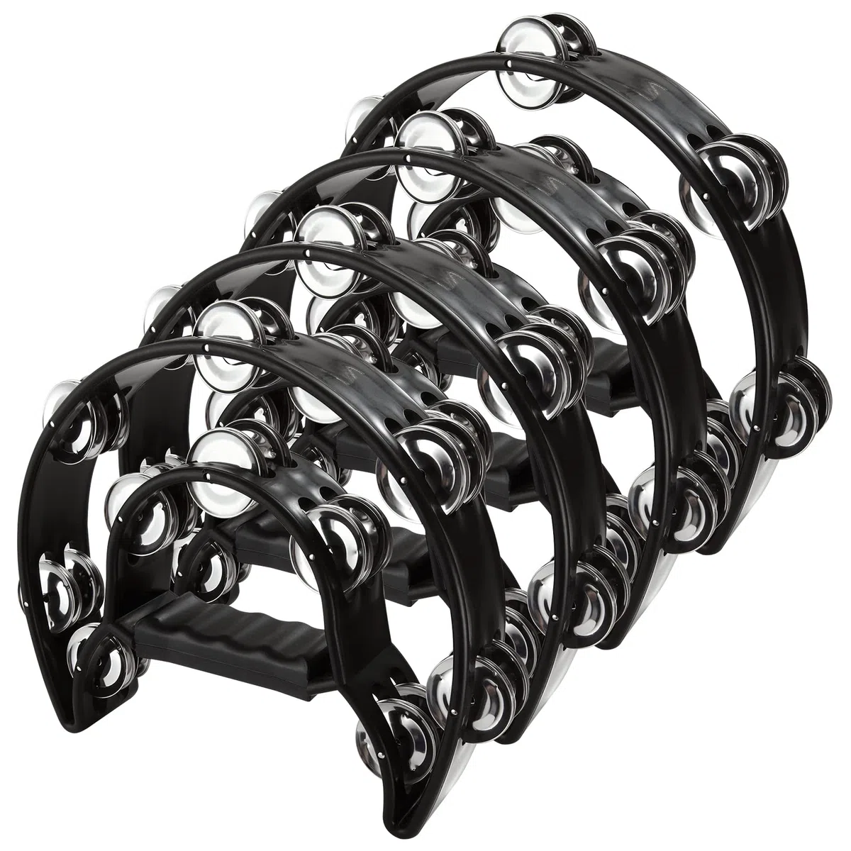 MIVIDE 4 Stück Tambourine Half Moon - Hand Tamburin - Mit 20 Glöckchen - Tamburin für Aldult Anfänger Student (Schwarz)