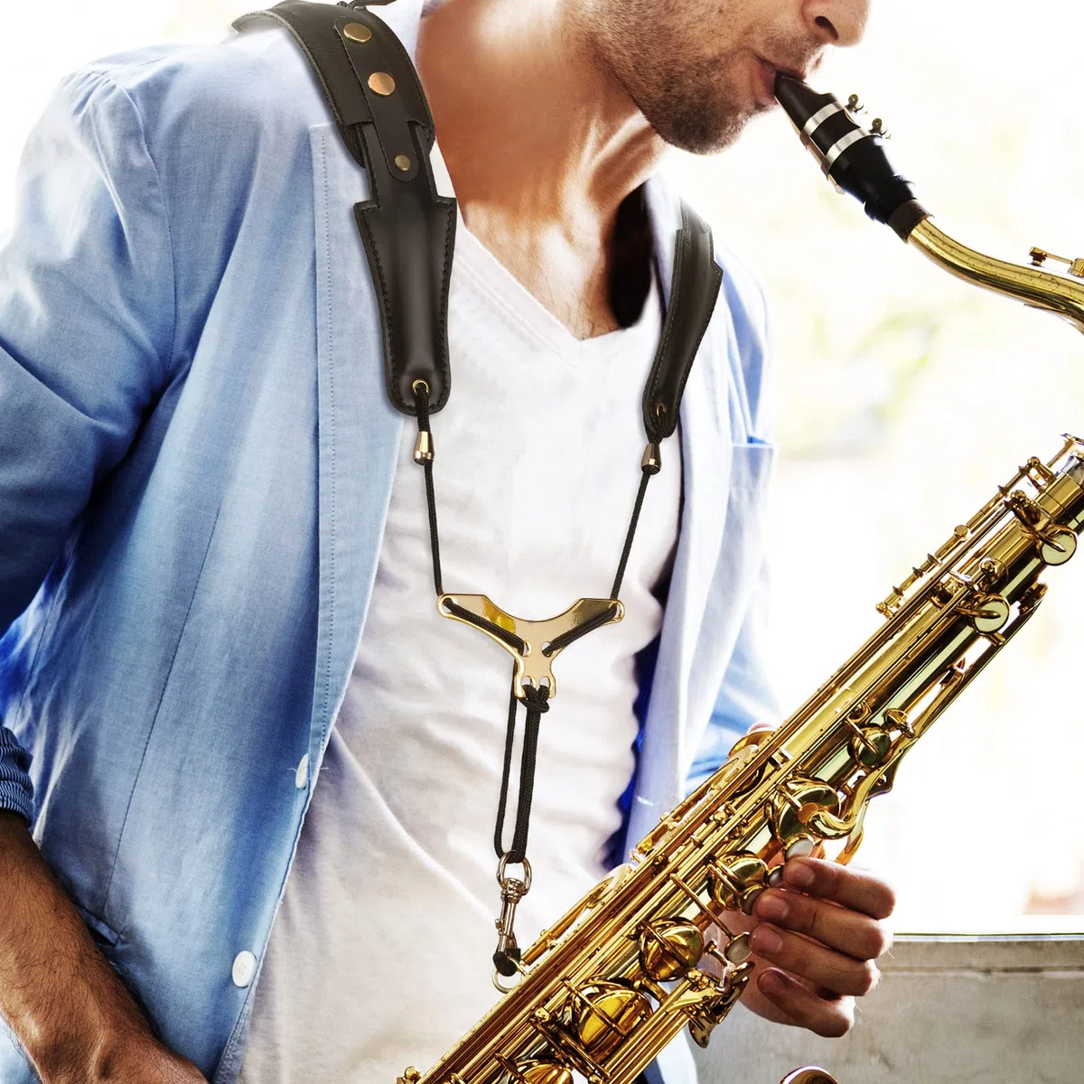 POGOLAB Harness Saxophongurt für Alt-Tenor-Sopran-Bariton, verstellbarer saxophone strap zur Linderung von Nackenschmerzen mit Metallhaken