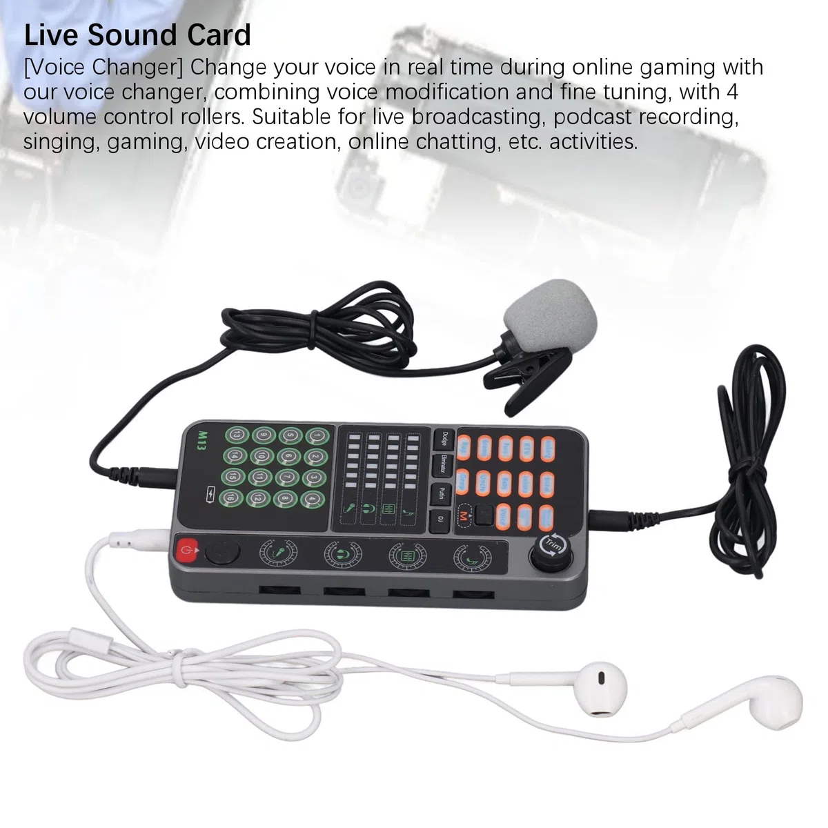 Tragbare Handheld-Sprachverzerrer, Live-Soundkarte mit Sound, Multifunktionale Effektmaschine, Sprachverzerrer mit Bluetooth für Telefon, PC, Laptops, YouTube, TikTok, NS,