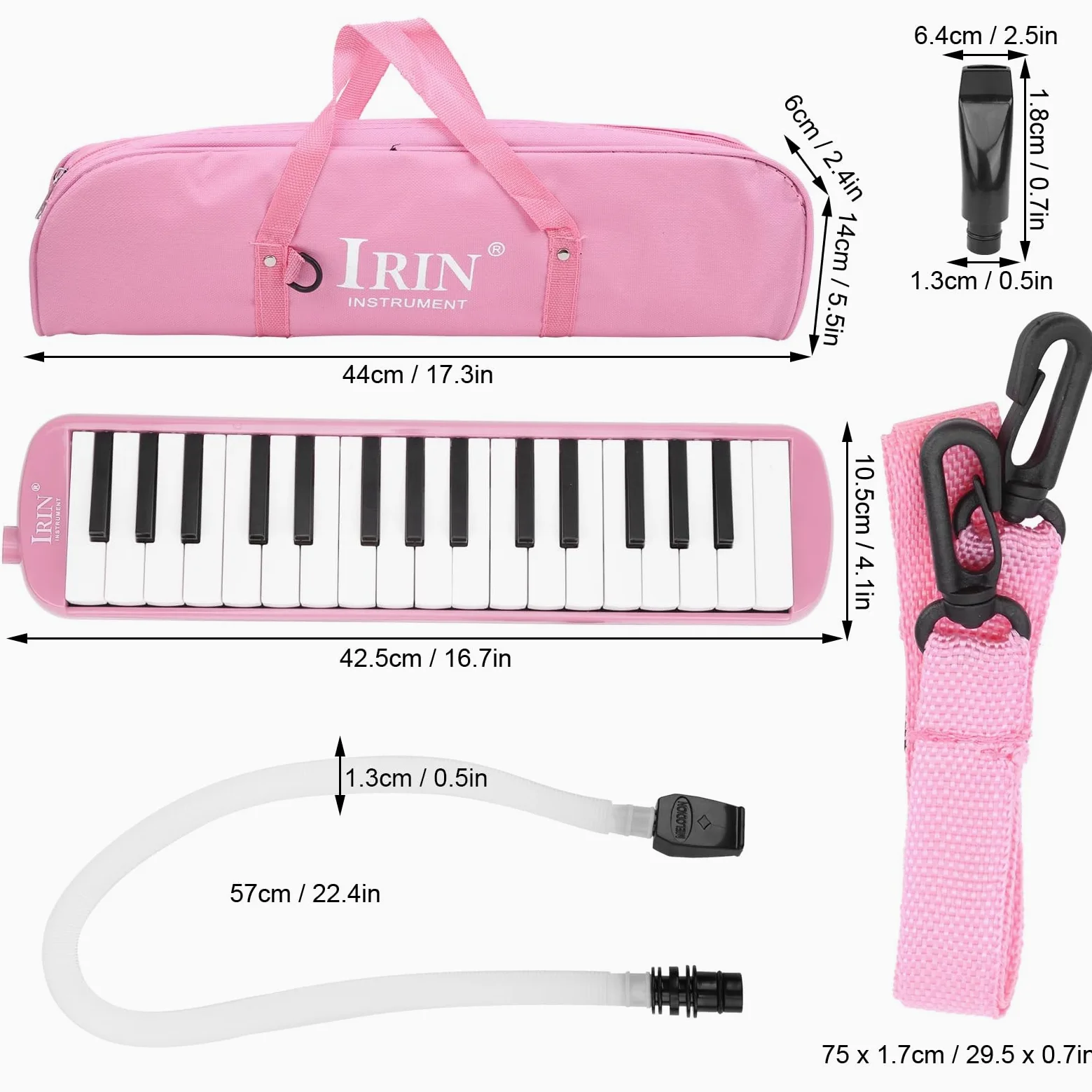 Melodica 32 Tasten, lange flexible Tastenmelodica mit Mundstück Tasche rosa für Musikschüler Kreative Reisende