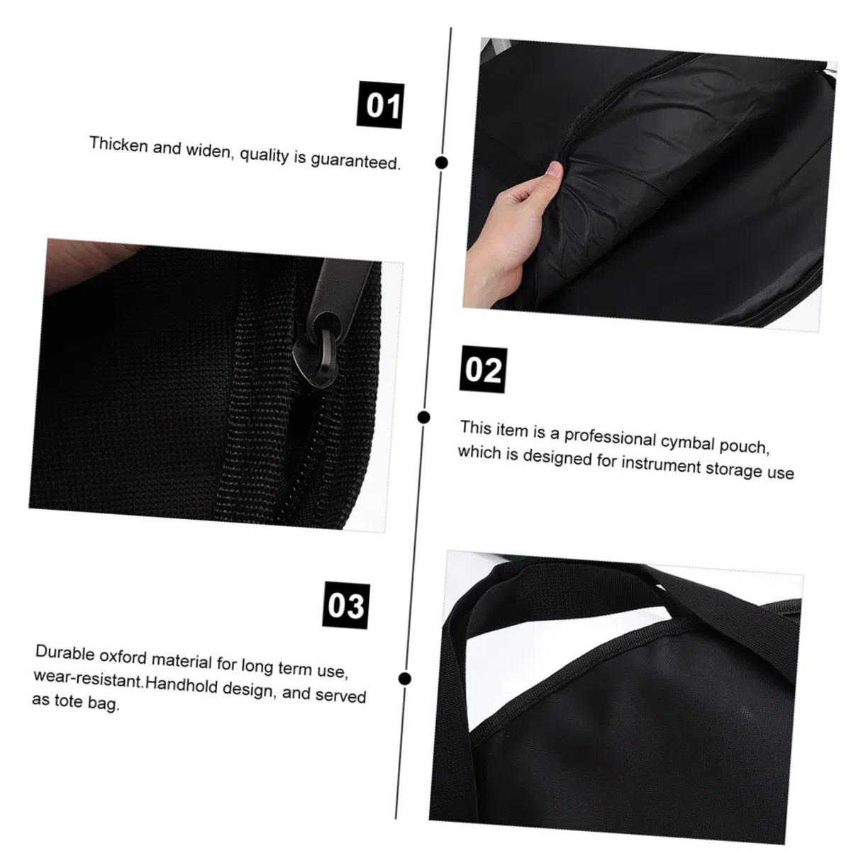 Supvox Beckentasche Instrumenten-Tragetasche Aus Oxford-Material Runde Instrumententasche Mit Handgriff Zur Aufbewahrung Und Zum Transport Für Schlagzeug Schwarze Tasche 52.00 Cm