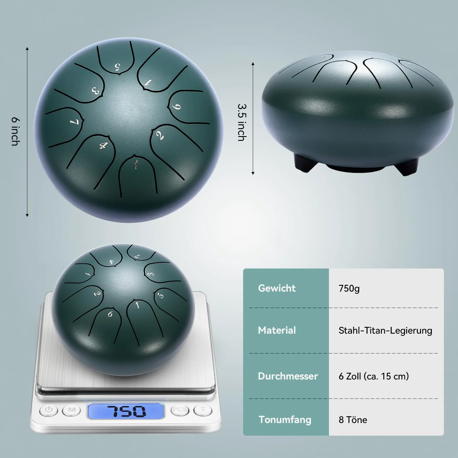 Zungentrommel 6 Zoll,Regentrommel für den Garten,Handpan Instrument Stahlzungentrommel,6'' 8 Noten musikinstrumente für Klangheilung Meditation Yoga