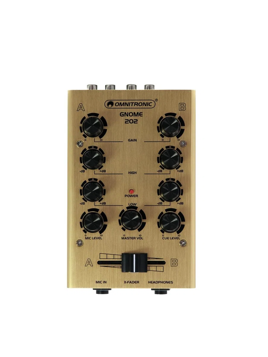OMNITRONIC GNOME-202 Mini-Mixer gold | 2-Kanal-DJ-Mixer im Miniaturformat | Extrem leichter und kompakter DJ-Mixer | Metallgehäuse