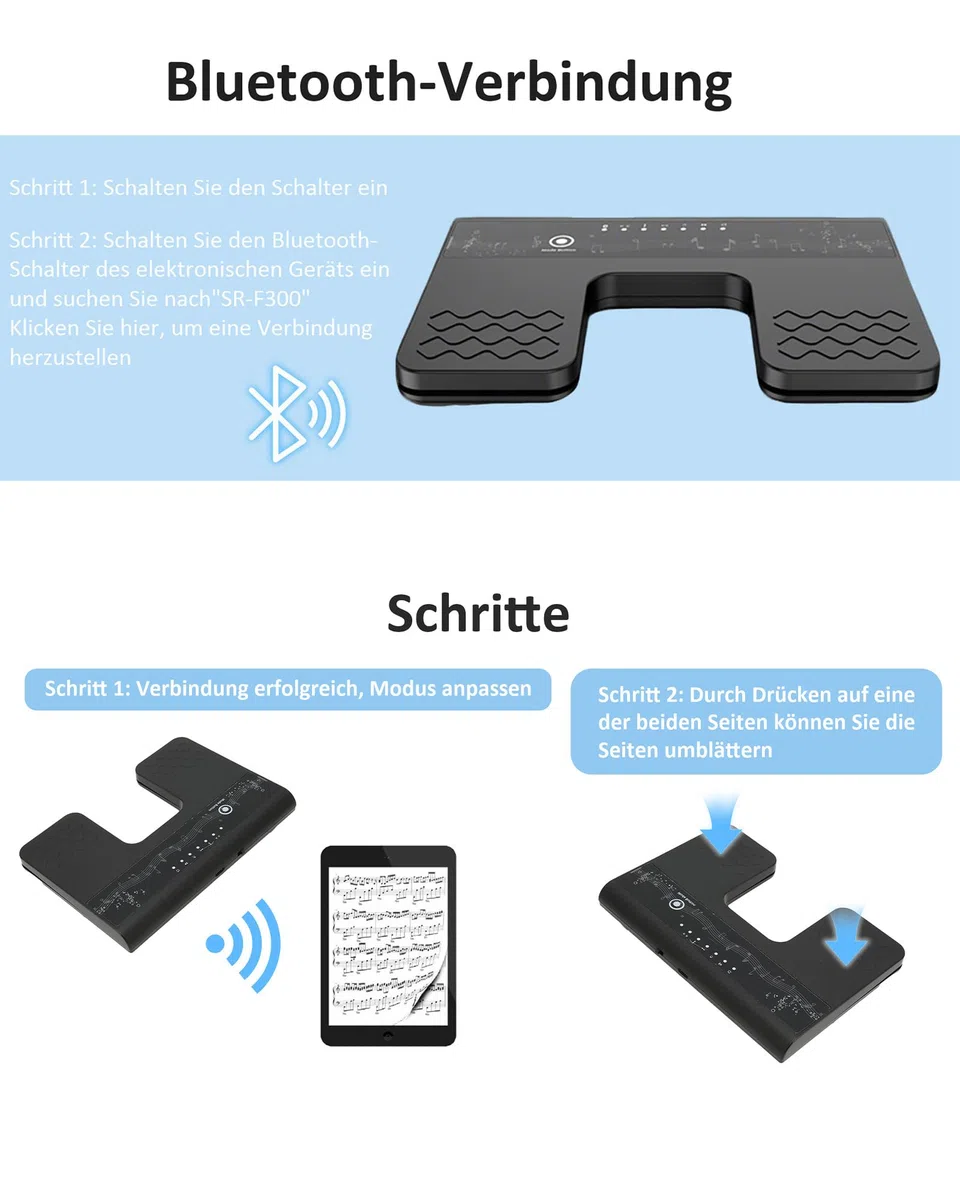 Bluetooth Page Turner Pedal: Bluetooth Fußschalter 6 Modi für Tablets Smartphones wiederaufladbar lautlos Live-Auftritte Konzerte Aufnahmestudios Instrumente Spielen oder Prompten