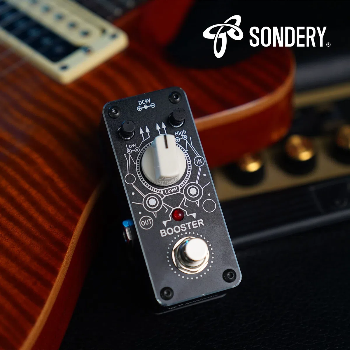 Sondery Booster Gitarren effektpedal, boost pedal True Bypass, mehr oder weniger 14dB Wechsel für Frequenzen unter 250Hz oder höher 1KHz