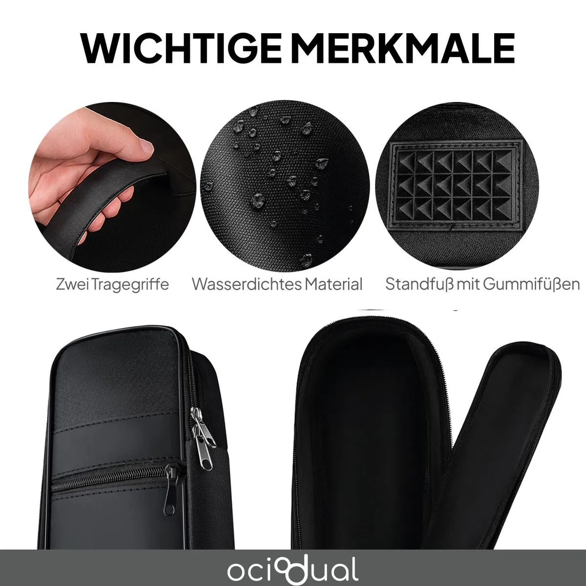 OcioDual Gitarrentasche, Gitarrenkoffer, Gitarrentasche Akustikgitarre, Rucksack mit Außentasche und Tragegriff, Wasserdicht, Rundumschutz für E-Gitarren, Guitar Accessories, Schwarz