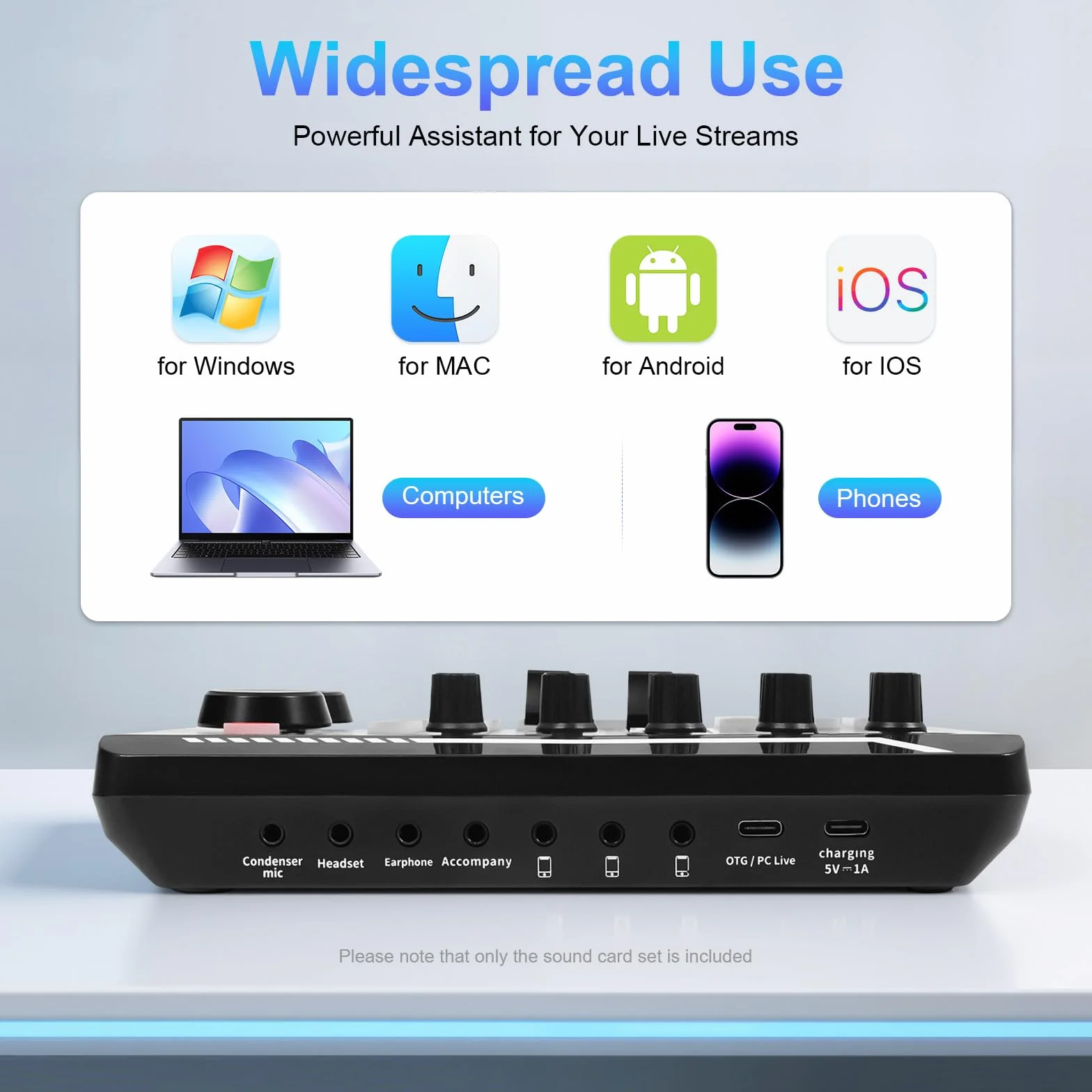 Live-Soundkarte und Audio-Interface, F998 Bluetooth Studio Mixer, Live Voice Changer, 1200mAh für Handys und Computer (Windows/MAC/Android/IOS-Systeme)