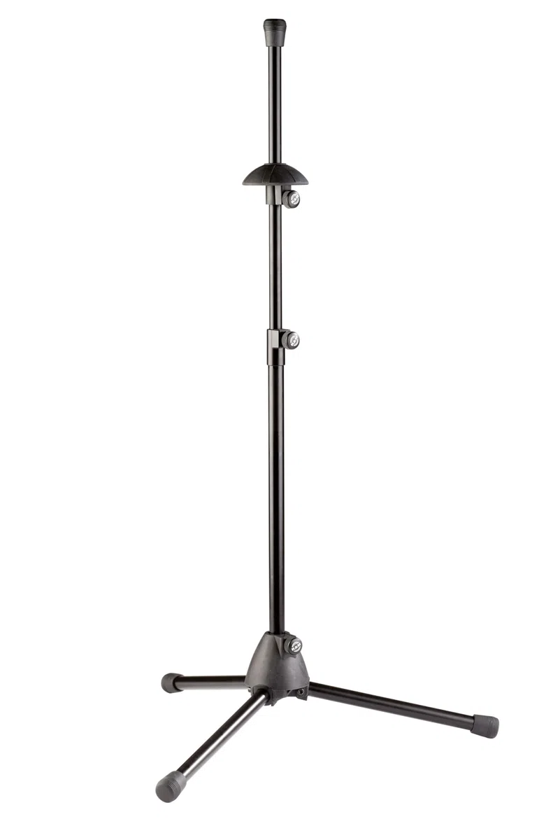 K&M 14985 Posaunen-/Basstrompetenständer Schwarz - Kunststoffsockel mit Klappfüßen - Höhe bis 97 cm flexibel verstellbar