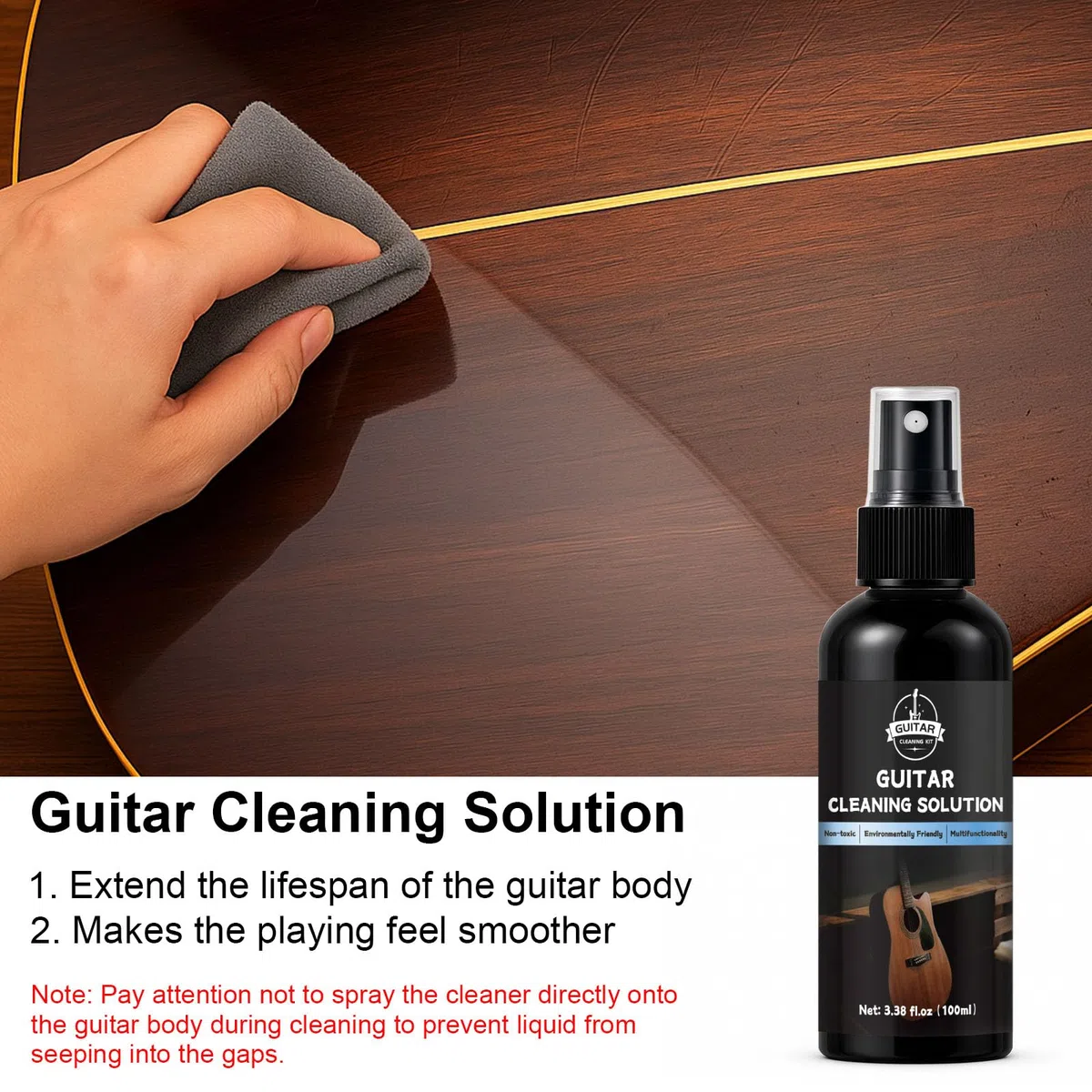 Gitarrenreinigungsset – 8-teiliges professionelles Pflegeset mit Gitarrenreiniger, Griffbrettöl, Polierwachs, Saitenreiniger, 3-in-1-Schneider & Mikrofasertuch